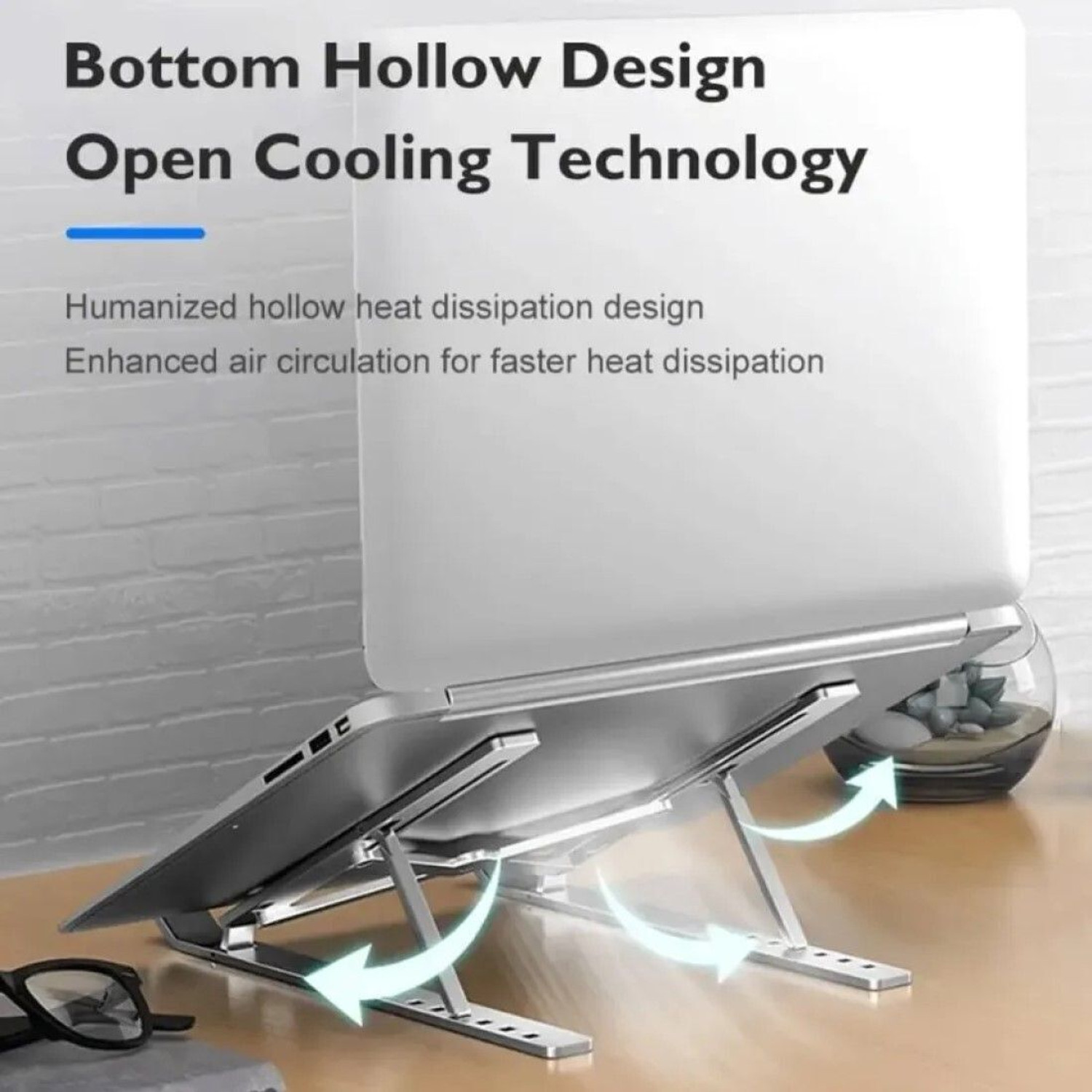 Image of Frodiox Aluminum 6 Adjustable Foldable Portable Laptop Stand Desktop Tablet Stand FR17 Aluminium Rotatable Laptop Stand with Adjustable Height Compatible with Universal Laptops
