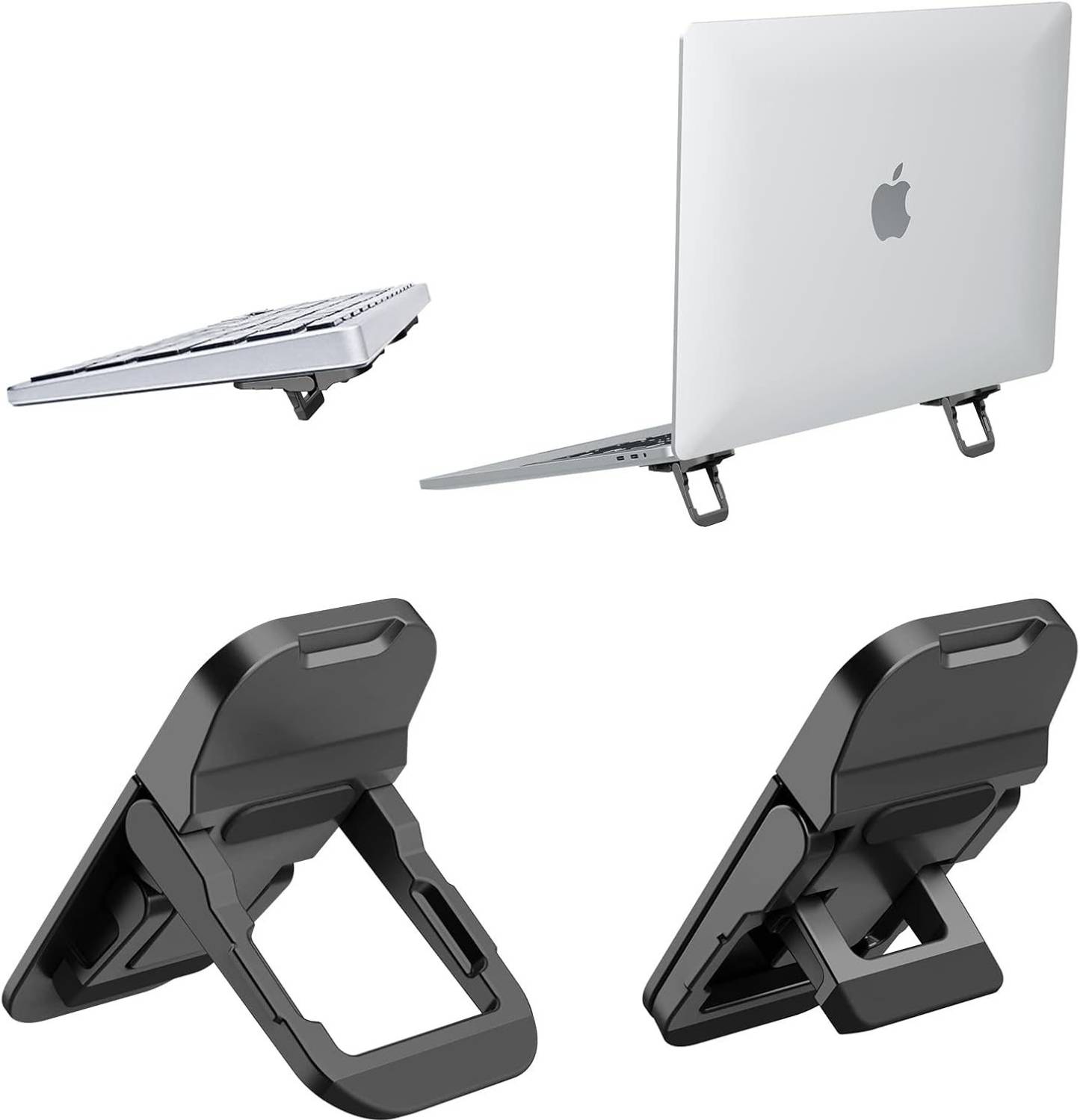 Ofifo Adhesive Laptop Stand Feet Portable Folding Laptop Risers with 2 Heights Black Adhesive Aluminum Mini Stand Universal Cooling Support Aluminium Laptop Stand with Adjustable Height Compatible with Universal Laptops