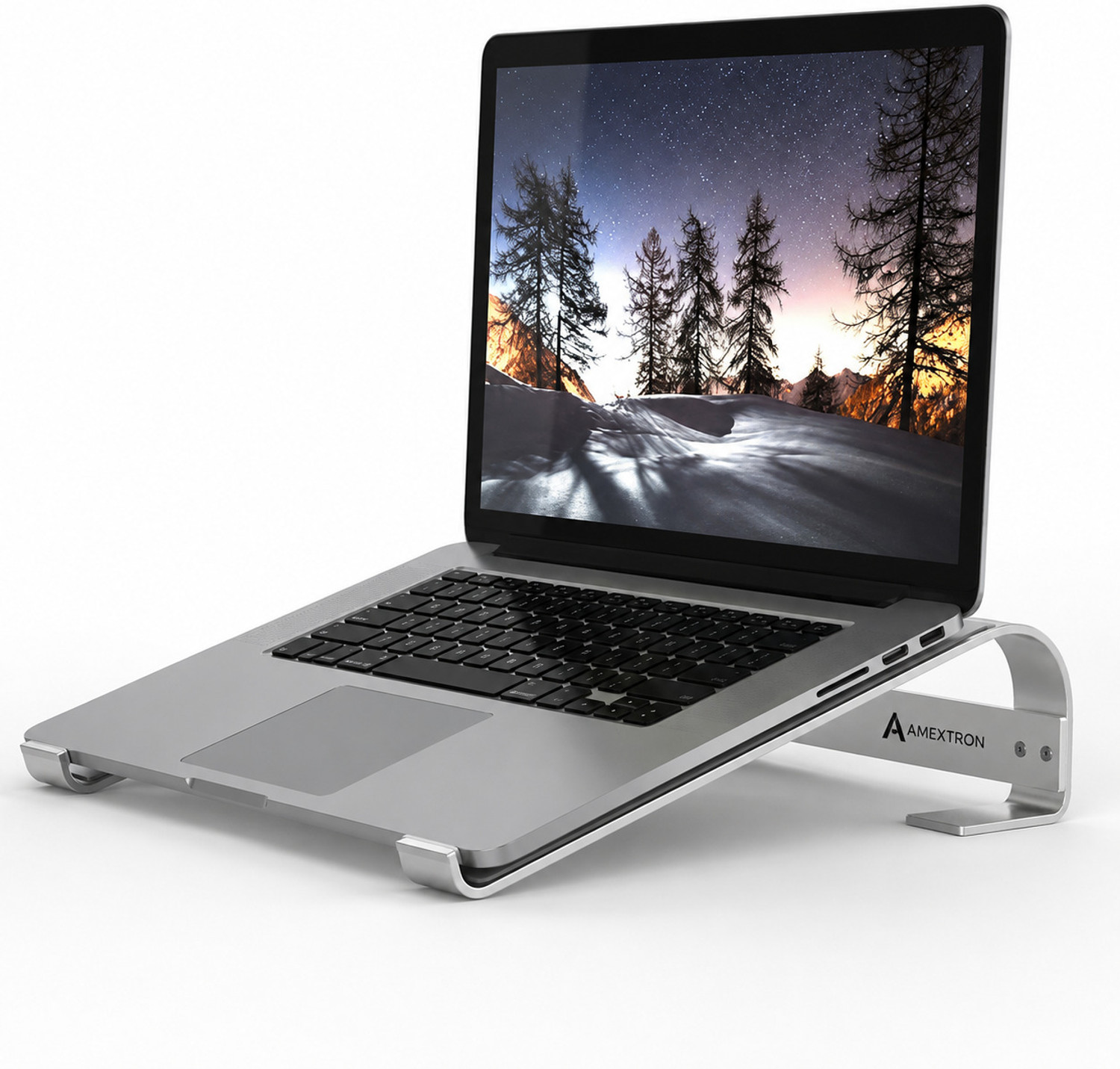 Image of AMEXTRON Laptop Stand for Desk, Stainless Steel Computer Riser, Silver, 1mm Thickness Metal Laptop Stand for Desk, Computer Riser Holder, Portable Office Support Stainless Steel Laptop Stand Compatible with 36 - 39cm, 26 - 35 cm, 40 - 44cm, Universal Laptops