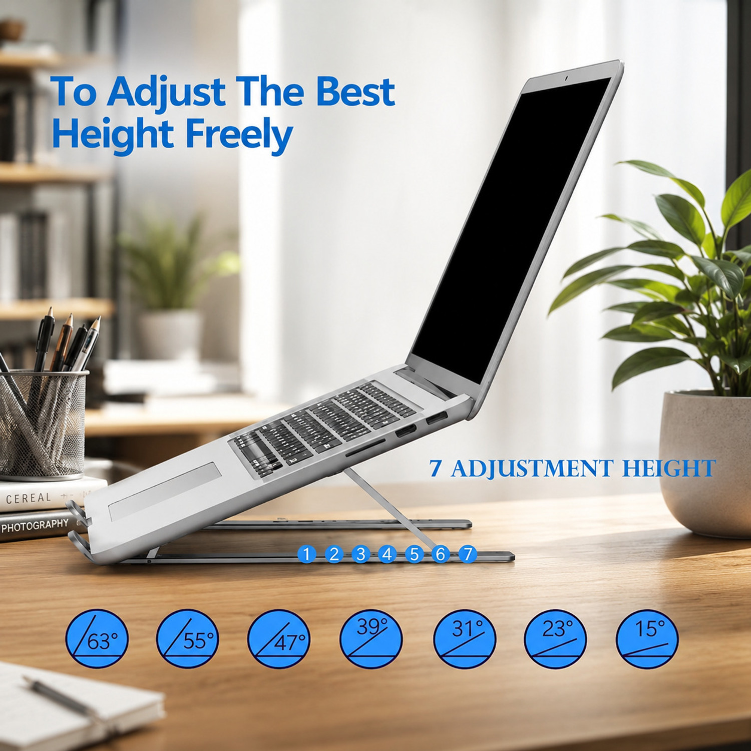 Image of Nexora Desk Laptop Stand 7 Angle Adjustable Aluminum Alloy Portable Laptop Holder Metal Desk Laptop Stand Aluminium Laptop Stand with Adjustable Height Compatible with Universal Laptops