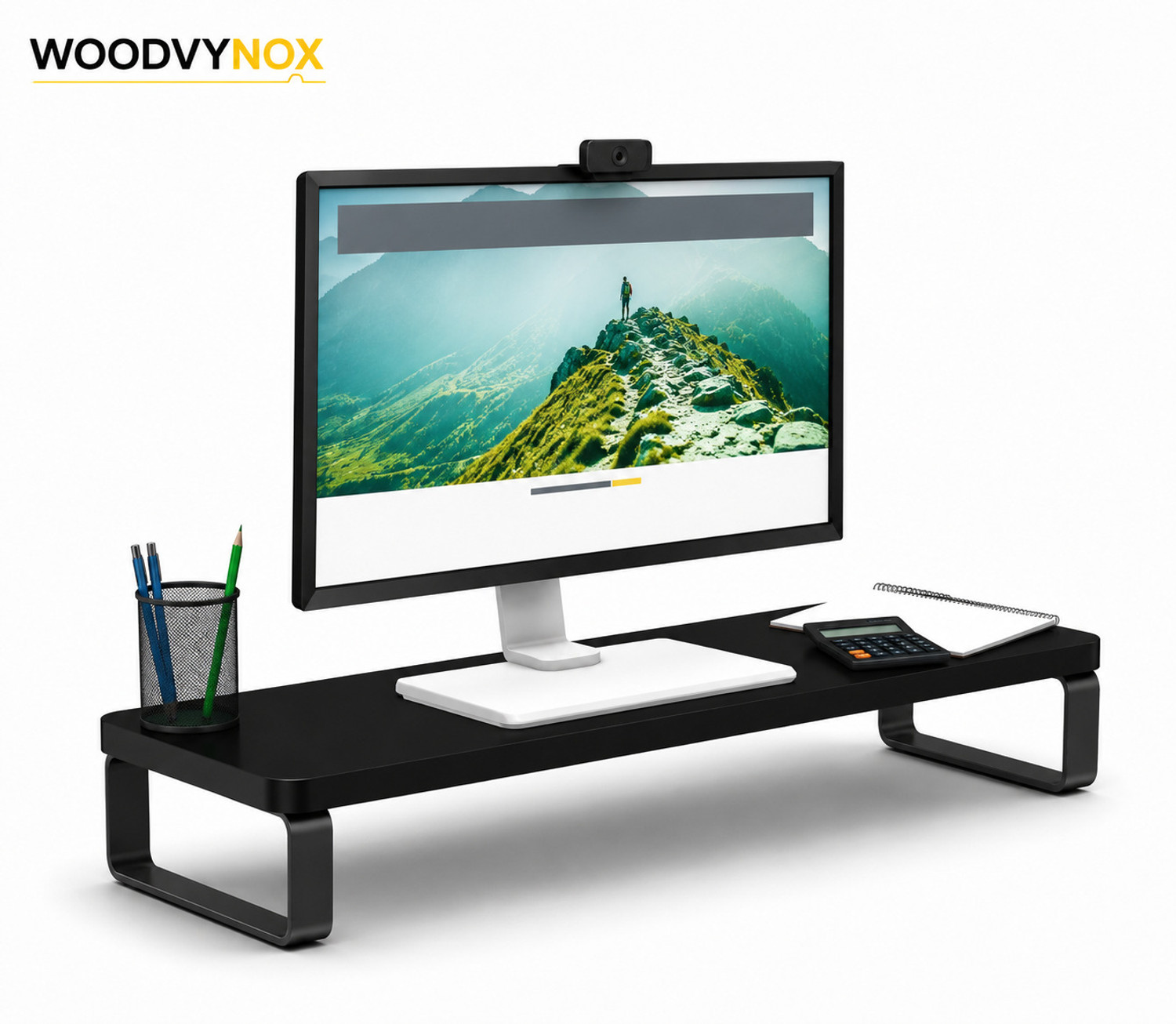 Image of Woodvynox WYNX-Monitor Stand-Rustic Red Wooden Laptop Stand Compatible with Universal Laptops