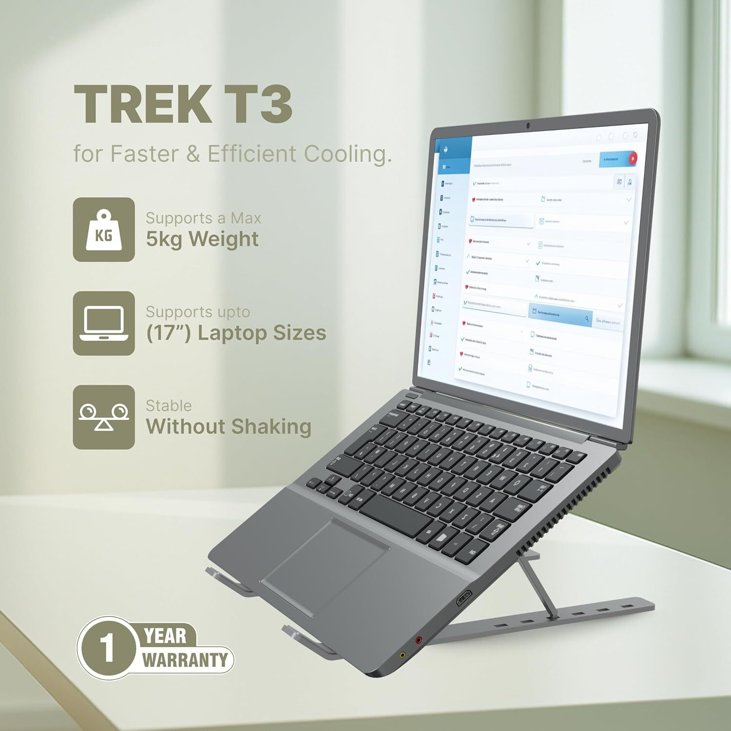 Image of GEONIX Trek T3 GXT3CH Aluminium Laptop Stand with Adjustable Height Compatible with 40 - 44cm Laptops