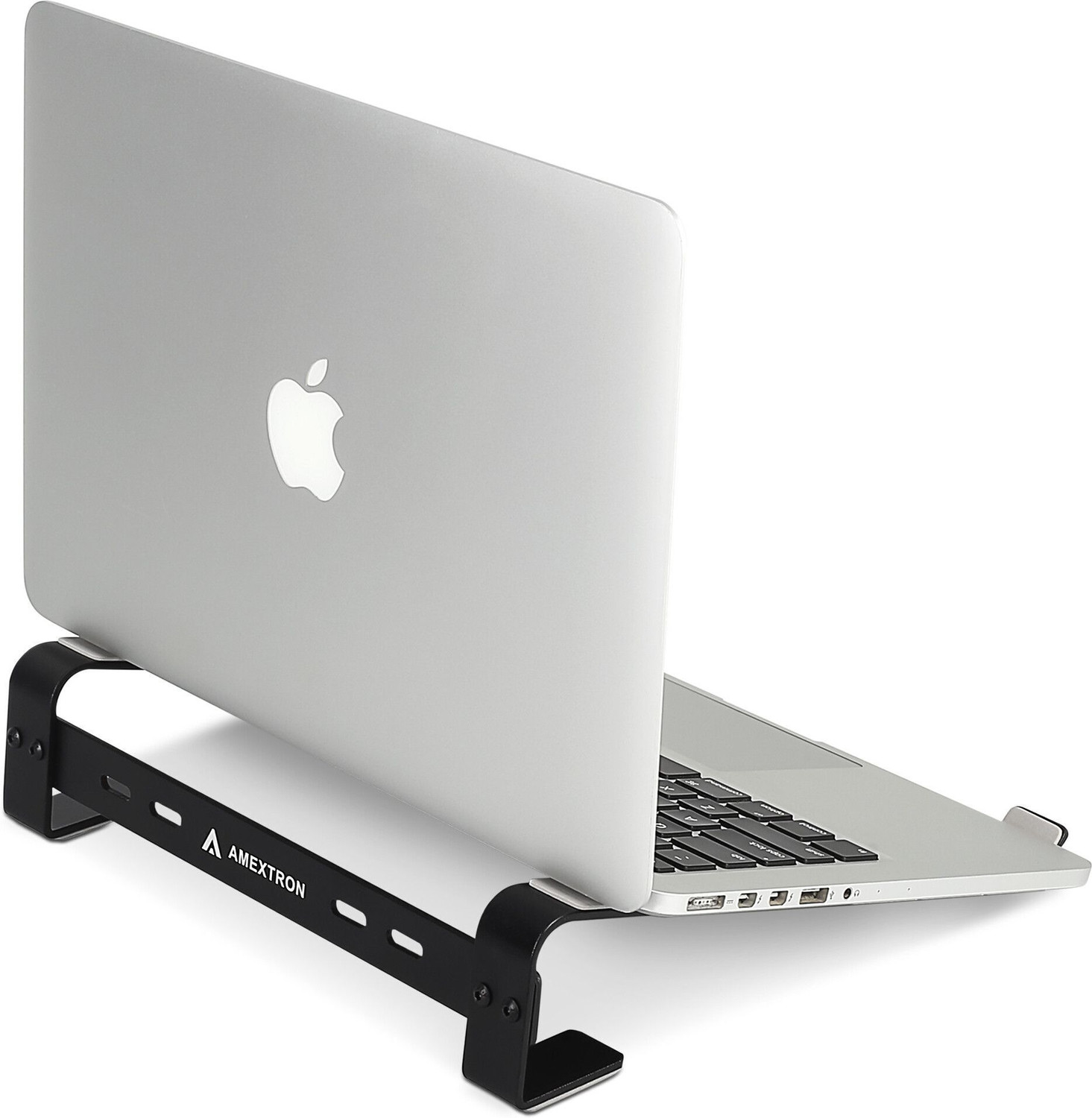 Image of AMEXTRON Aluminium Portable Laptop Stand with Height Adjustable & Foldable Stand for MacBook, HP, Dell, & all Other device Iron Laptop Stand Compatible with 26 - 35 cm Laptops