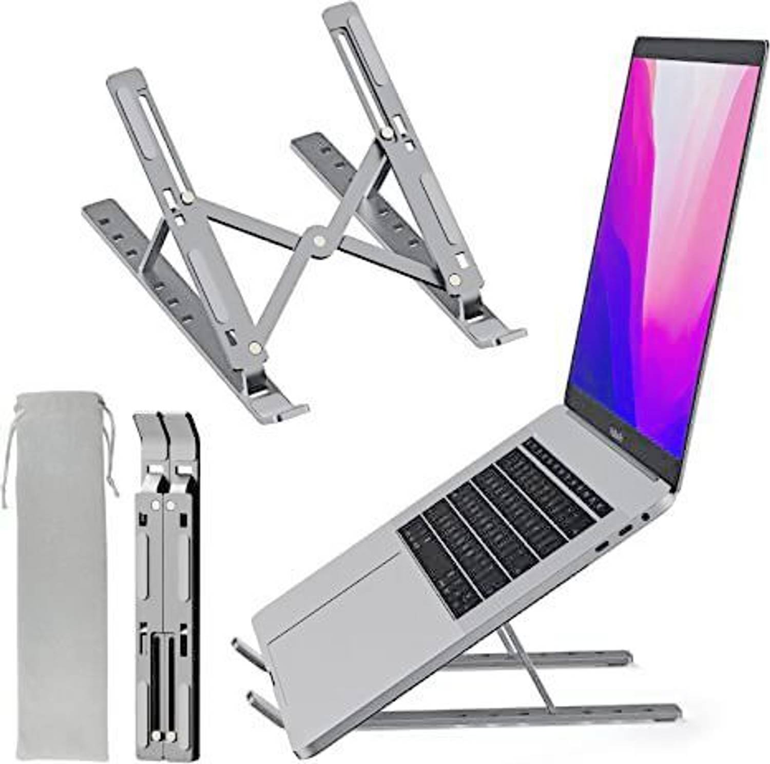Vishanrahul LPS-02 Aluminum Tabletop Laptop Stand Stainless Steel Laptop Stand with Adjustable Height Compatible with Universal Laptops