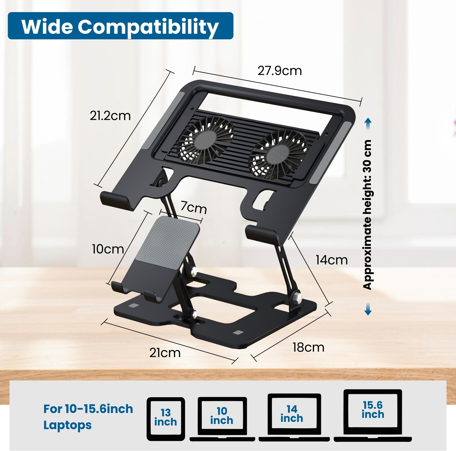 Image of Dyazo Plus 2-in-1 Laptop & Mobile Stand with Dual Cooling Fan Ventilated Silent Design DZ9696 Carbon Steel Laptop Stand with Adjustable Height Compatible with Universal Laptops