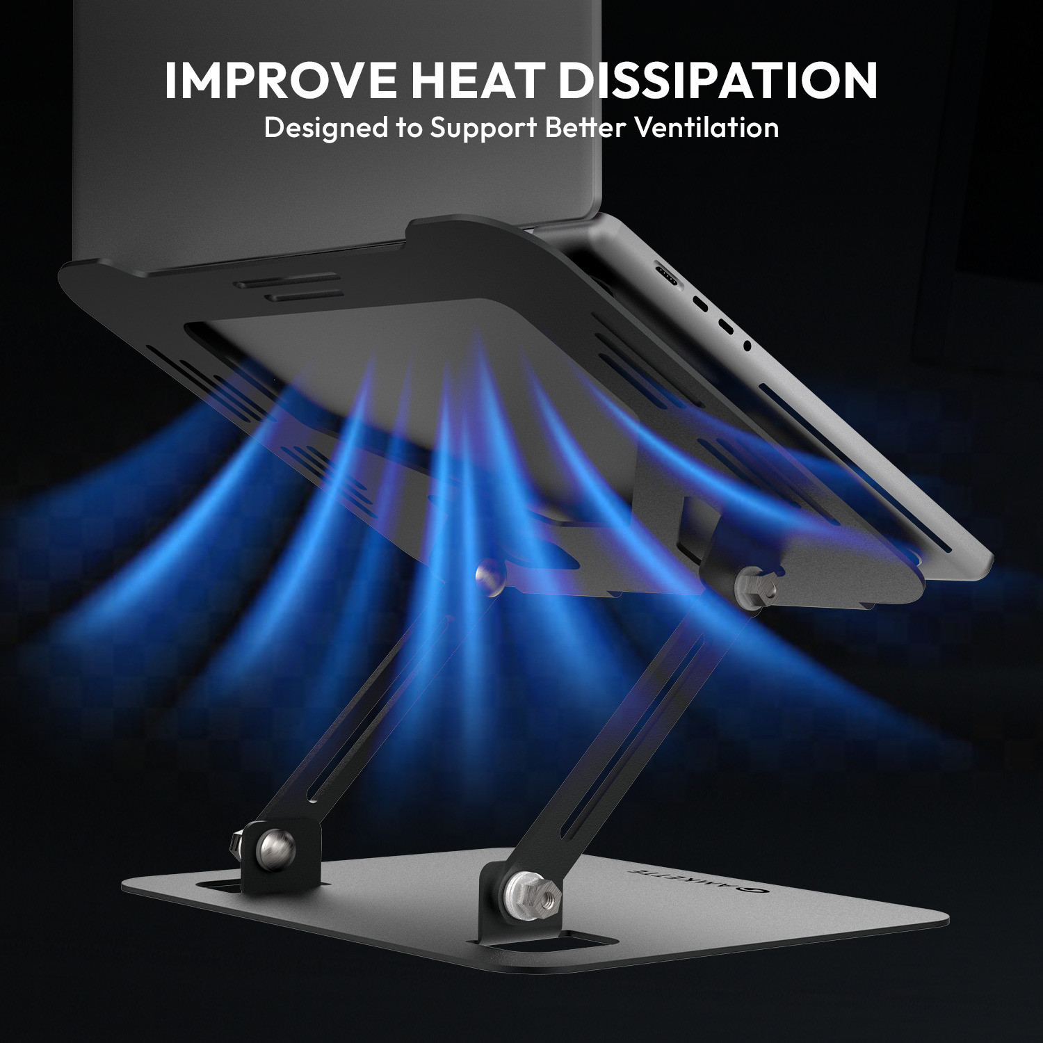 Image of AMKETTE Ergo Hi-Rise Metal Alloy, Adjustable Height and Foldable 15.6 inches Carbon Steel Laptop Stand with Adjustable Height Compatible with Universal Laptops