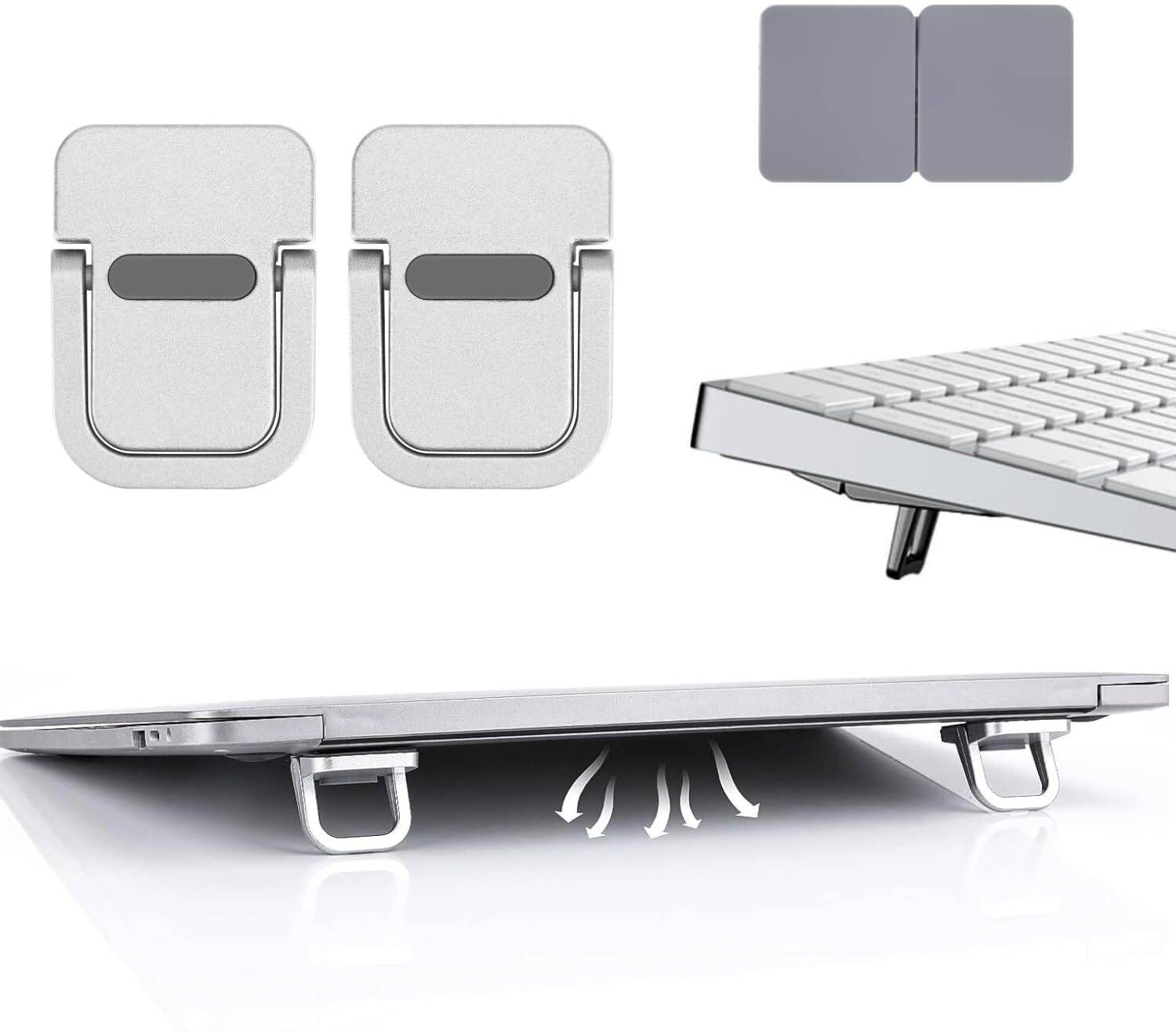 Saco 2PCS Portable Laptop Keyboard Riser | Self-Adhesive Mini Aluminum Cooling Pad | Invisible Laptop Stand Legs for MacBook, Asus, Lenovo, Dell, HP, Acer & Other Aluminium Laptop Stand Compatible with Universal Laptops