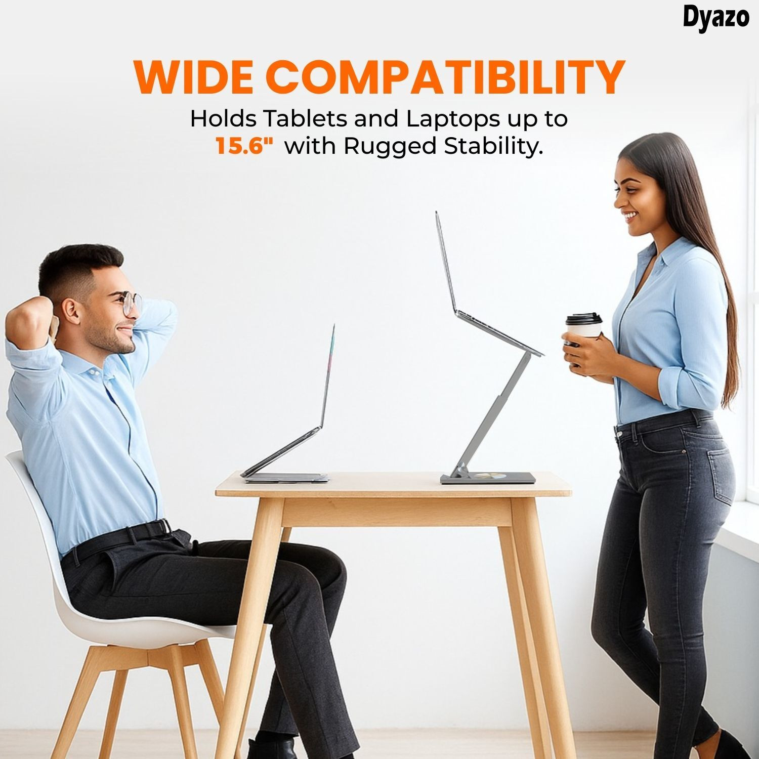 Image of Dyazo Plus 360 Laptop Stand Foldable Riser with Swivel Base Anti-Slip Design & Standing Use Carbon Steel Desk Stand Rotatable Laptop Stand with Adjustable Height Compatible with Universal Laptops