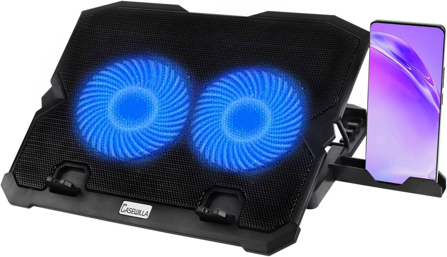 Casewilla Cooler Laptop CWCPK18, Adjustable Height, 2 Fan Cooling Pad (Charcoal Black) Plastic Laptop Stand with Adjustable Height Compatible with Universal Laptops