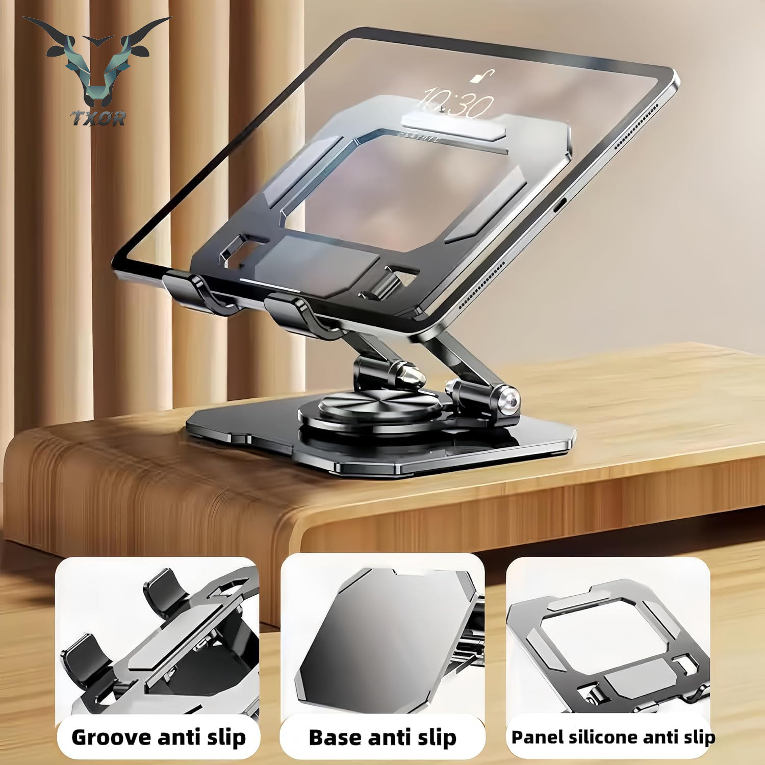 Image of TXOR MAZ-X40, Portable Heavy Duty 360 Degree Rotatable Stand Black Color for Tablets & Phones Aluminium Rotatable Laptop Stand with Adjustable Height Compatible with Universal Laptops