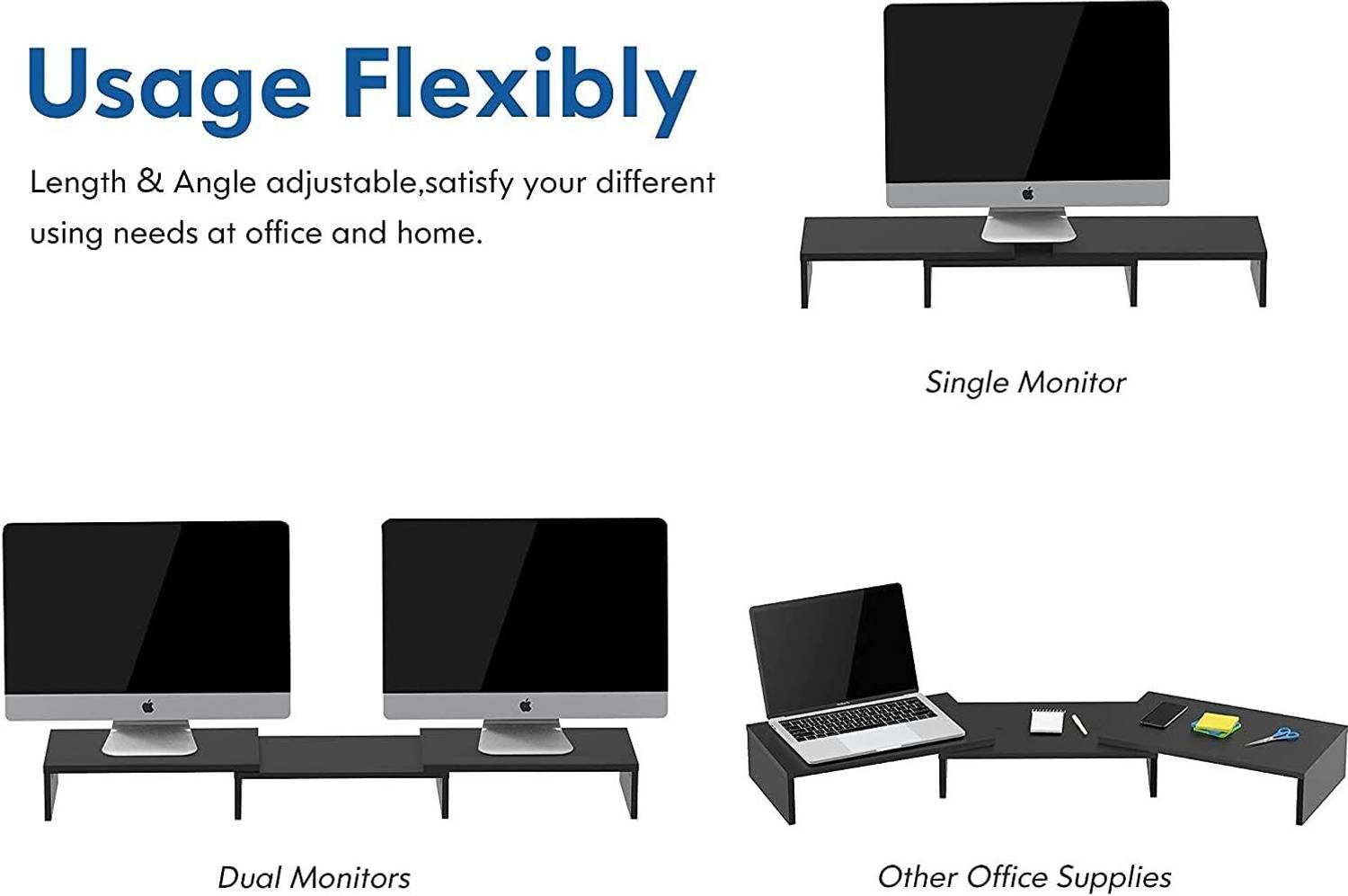 UniShop Multipurpose Adjustable Dual Monitor Stand/Riser for Computer Laptop Stand Wooden Rotatable Laptop Stand with Adjustable Height Compatible with Universal Laptops