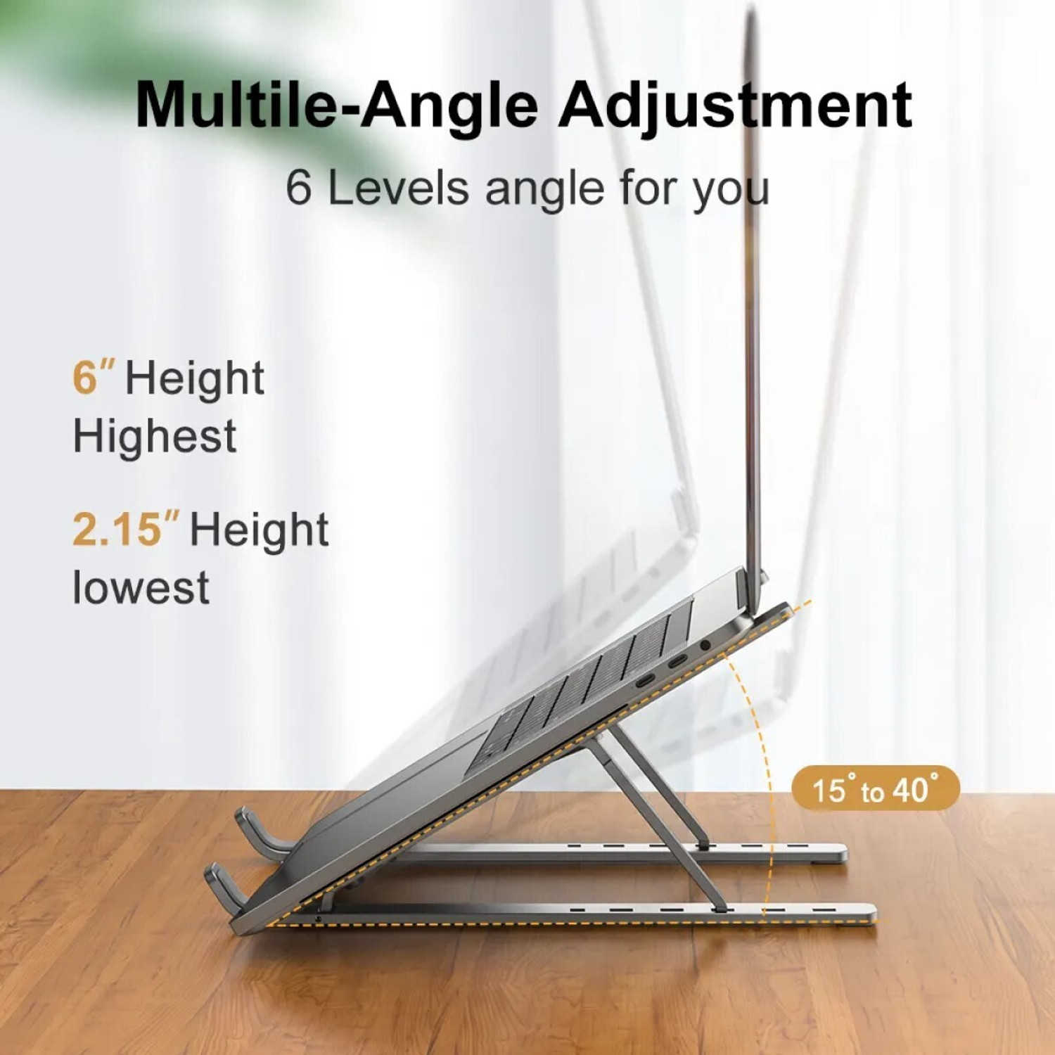 Image of Frodiox Aluminum 6 Adjustable Foldable Portable Laptop Stand Desktop Tablet Stand FR21 Aluminium Laptop Stand with Adjustable Height Compatible with Universal Laptops