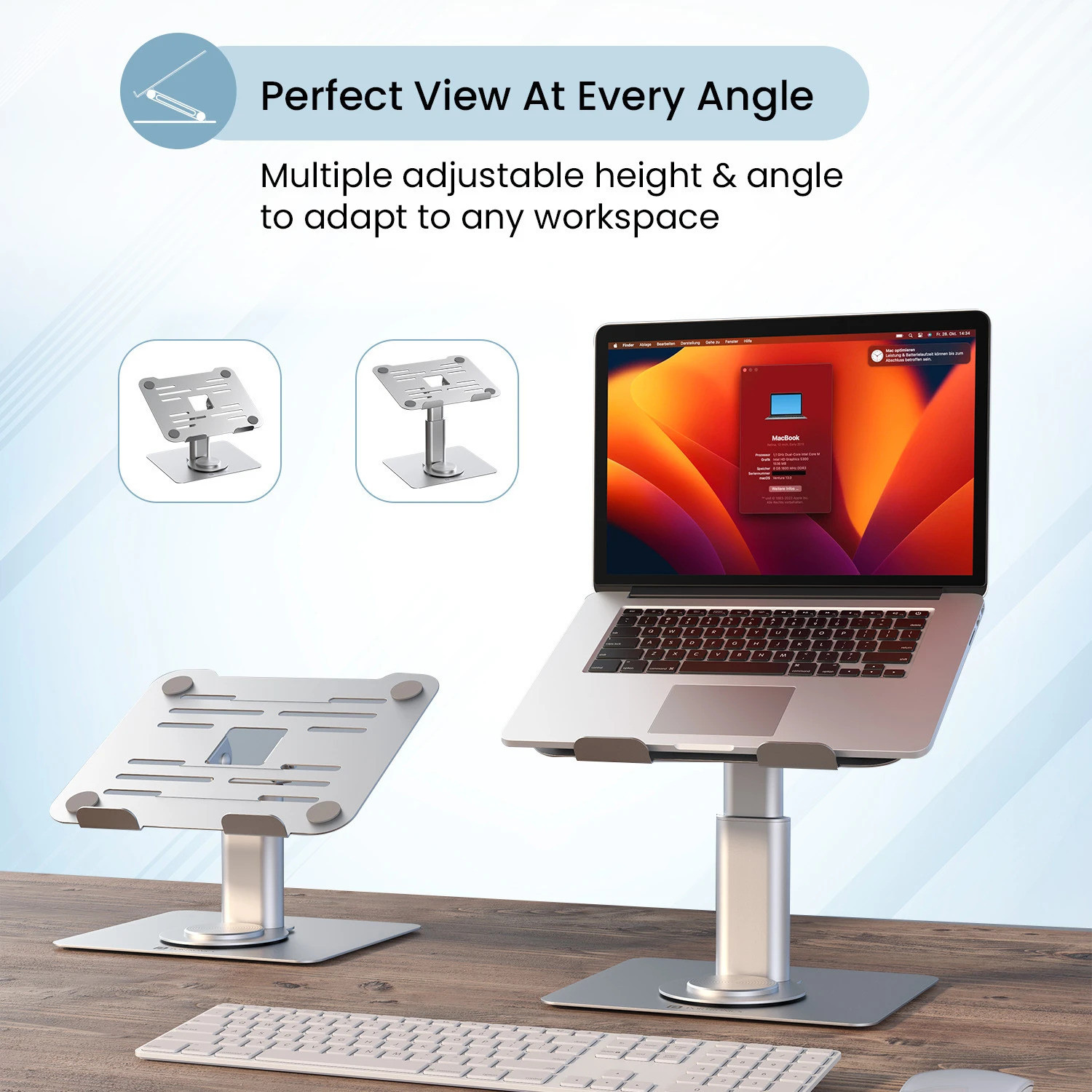 Image of Portronics Twister Metal Laptop Stand, Rotation Base, Height Adjust, Improves Air Flow, POR-2638 Carbon Steel Desk Stand Rotatable Laptop Stand with Adjustable Height Compatible with Universal Laptops