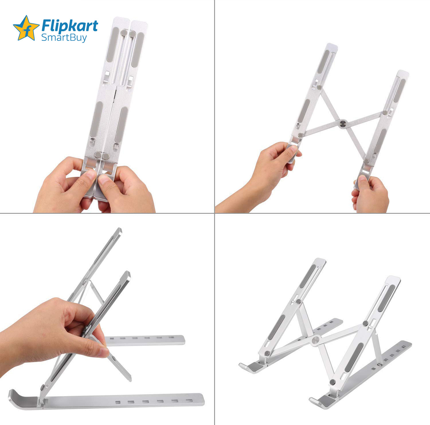 Image of Flipkart SmartBuy 6 Angles Adjustable Aluminum Foldable Portable Laptop /Desktop Stand Stainless Steel Floor and Desk Stand Rotatable Laptop Stand with Adjustable Height Compatible with Universal Laptops