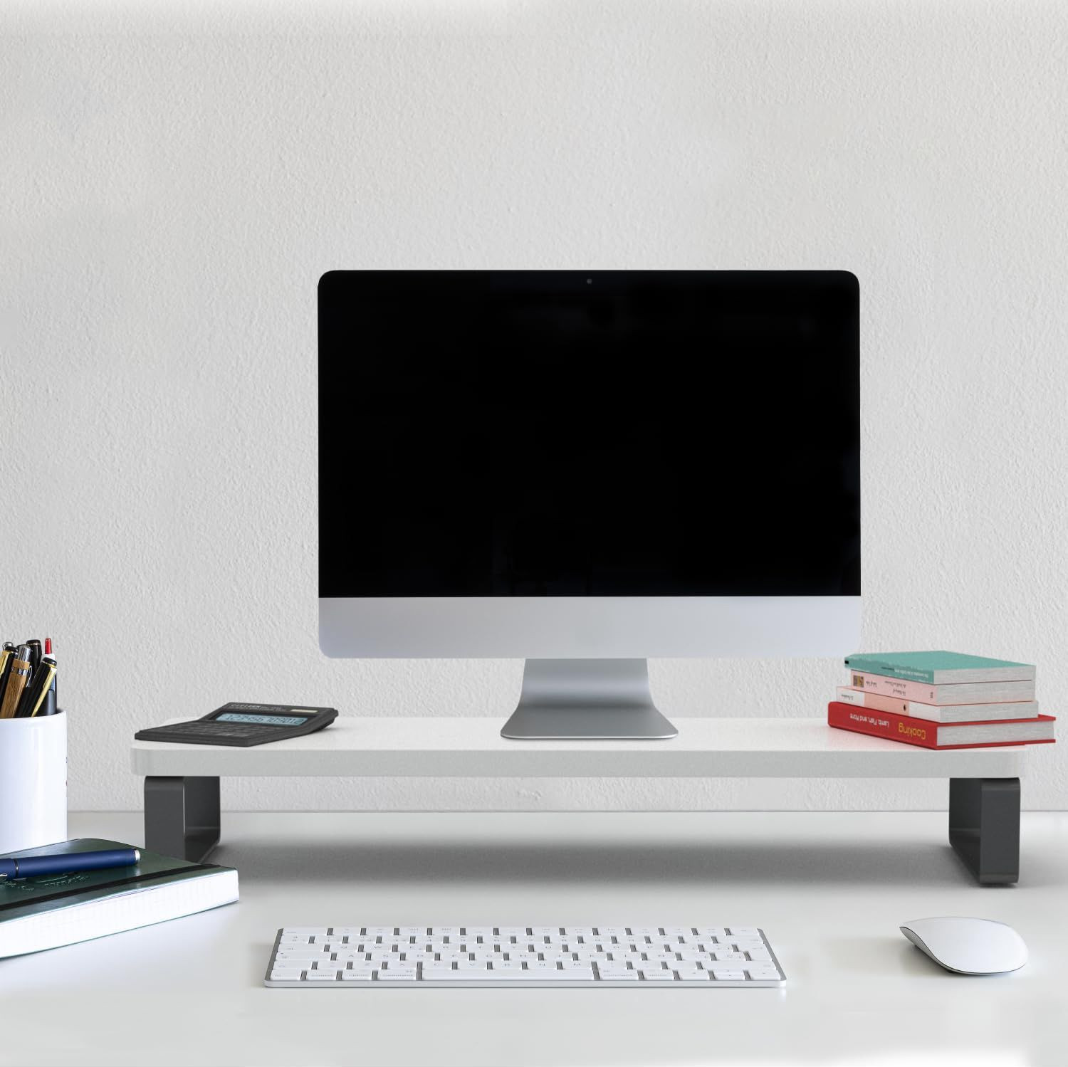 Image of craftovation CV-Monitor Stand-White Wooden Desk Stand Laptop Stand Compatible with Universal Laptops
