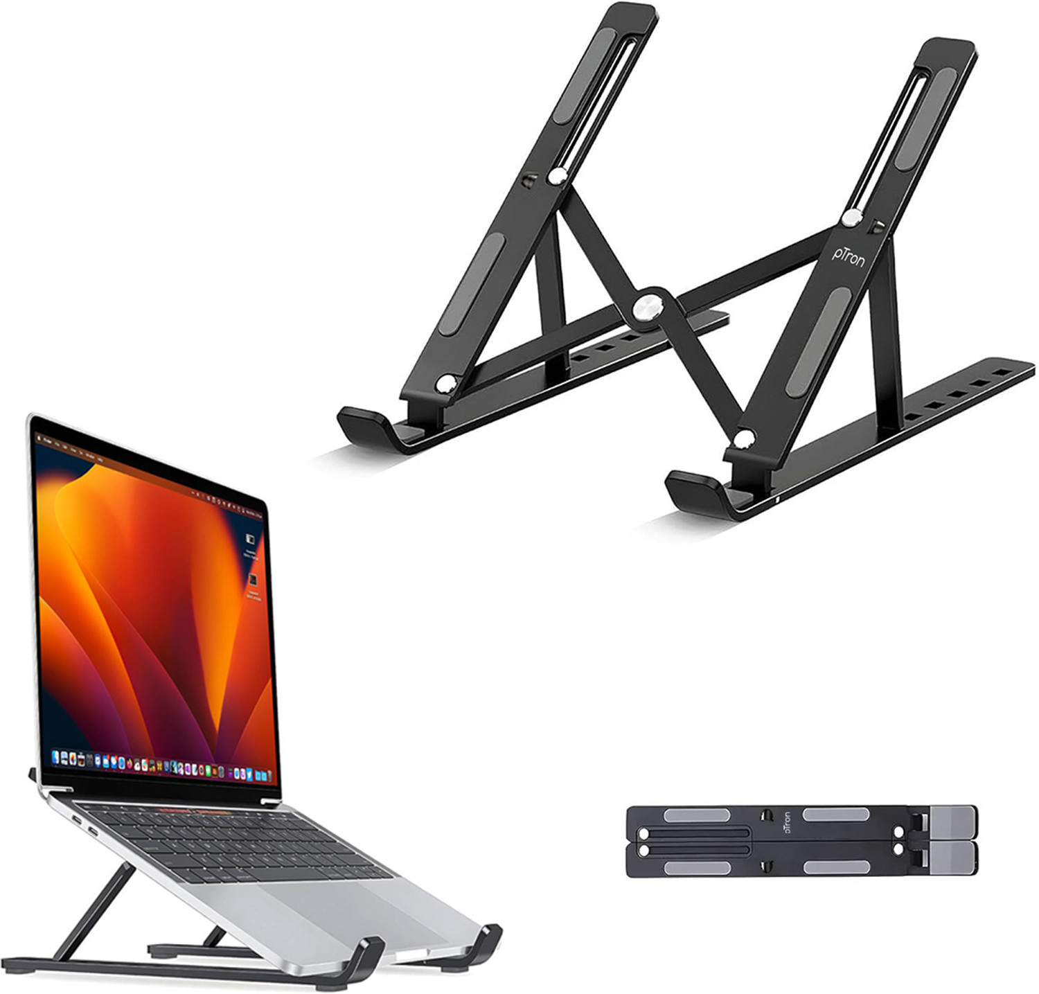Image of pTron DeskMate M1 DeskMate M1 Aluminium Desk Stand Laptop Stand with Adjustable Height Compatible with Universal Laptops