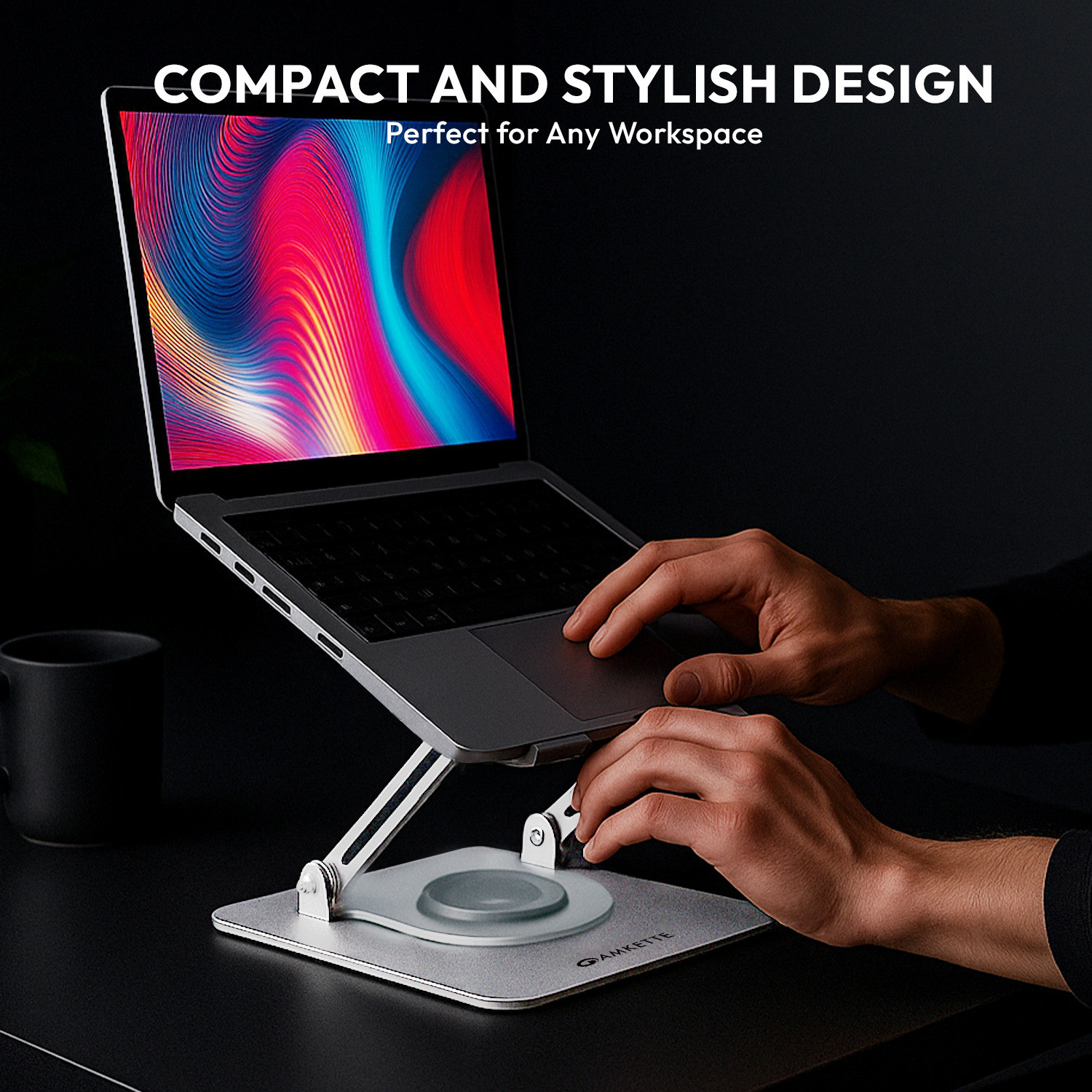 Image of AMKETTE Ergo Hi-Rise 360 Metal 15.6 inches Carbon Steel Rotatable Laptop Stand with Adjustable Height Compatible with Universal Laptops