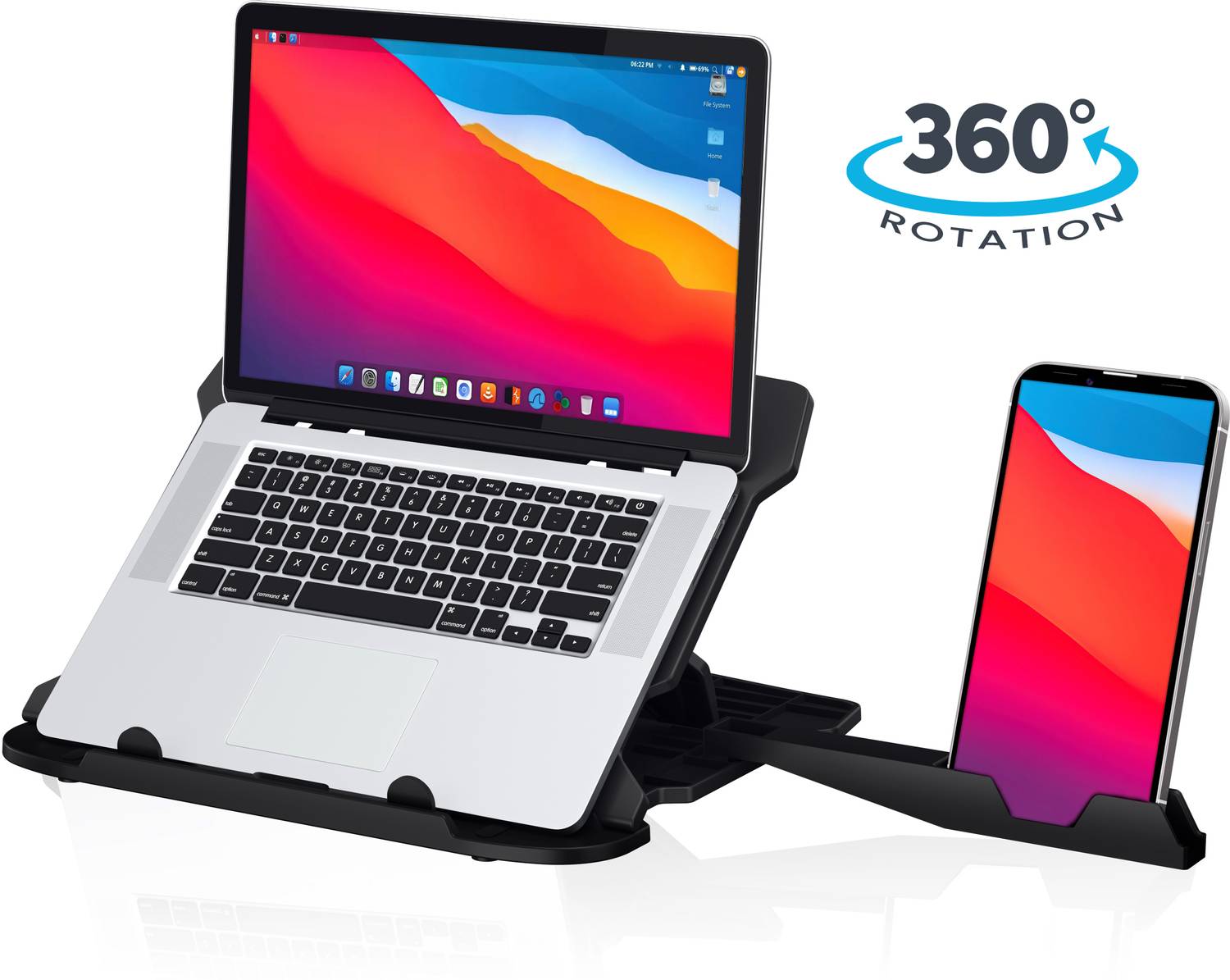 Portronics My Buddy Hexa 22 with Rotation Base, Mobile Holder, Adjustable Height, Foldable POR-1157 Plastic Rotatable Laptop Stand with Adjustable Height Compatible with 40 - 44cm Laptops