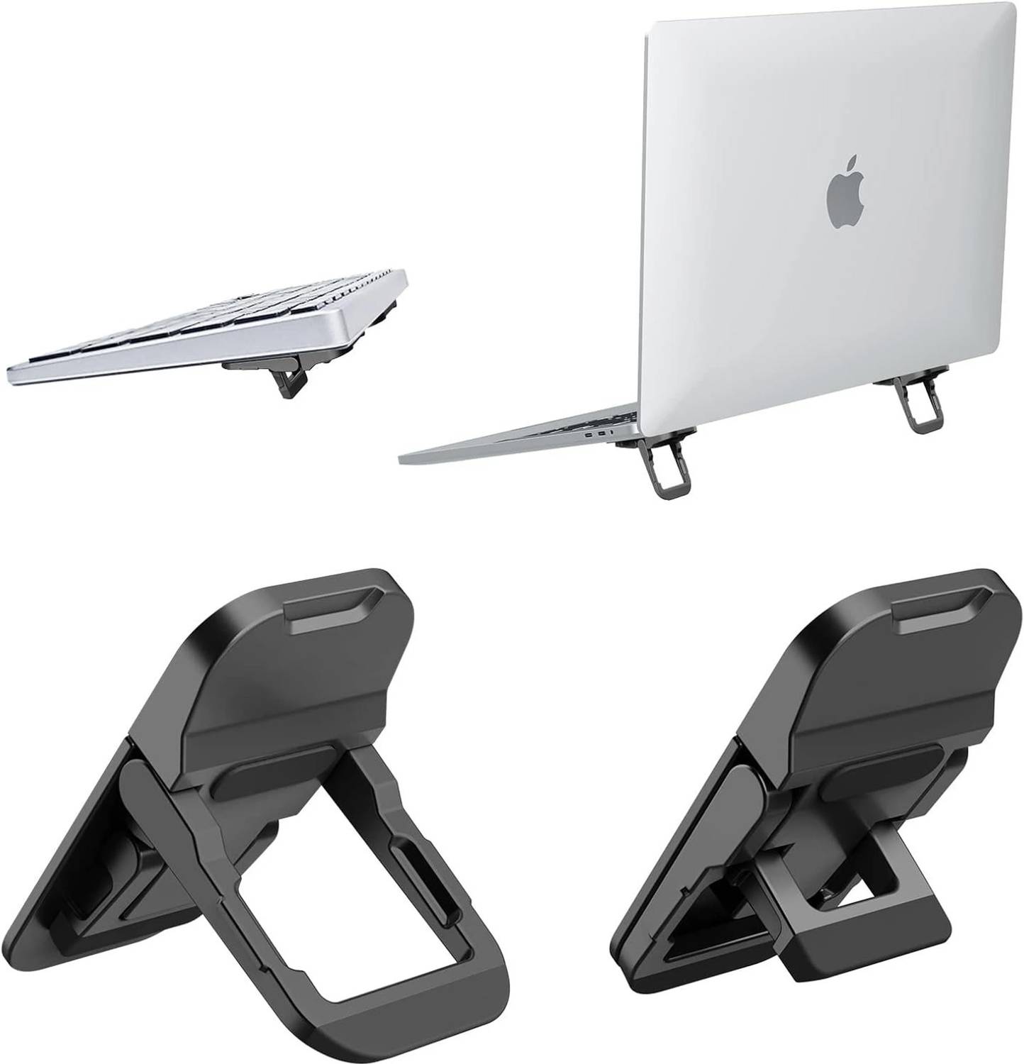 EYNK Adhesive Laptop Stand Feet Portable Folding Laptop Risers with 2 Heights Black Adhesive Aluminum Mini Stand Universal Cooling Support Aluminium Laptop Stand with Adjustable Height Compatible with Universal Laptops
