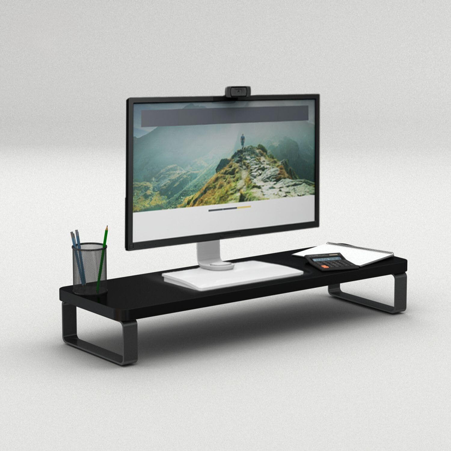 Image of Dwhandicrafts monitor stand for desk wooden monitor riser computer screen stand Wooden Monitor Stand Riser for Desk | Computer Screen Stand with Metal Legs | Wooden Laptop Stand Compatible with 40 - 44cm Laptops