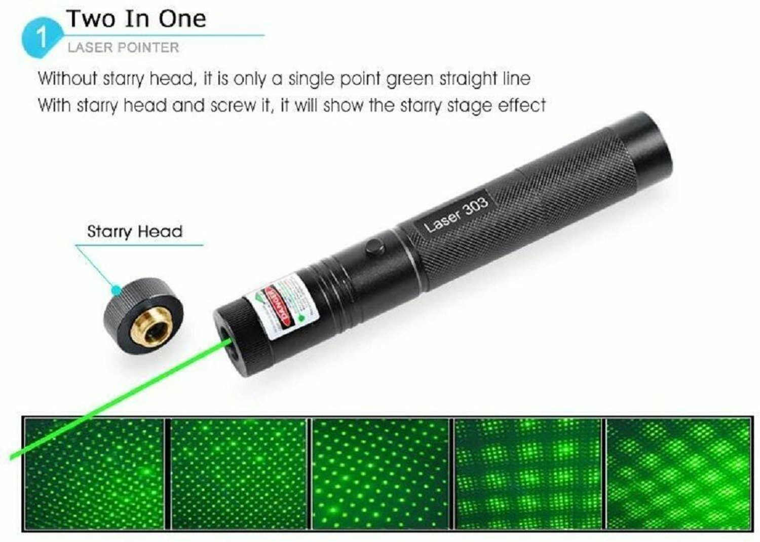 Image of Stufftuff JD303 532nm Green Starry Adjustable Green Laser Pointer with Safety Key (532 nm, Green)