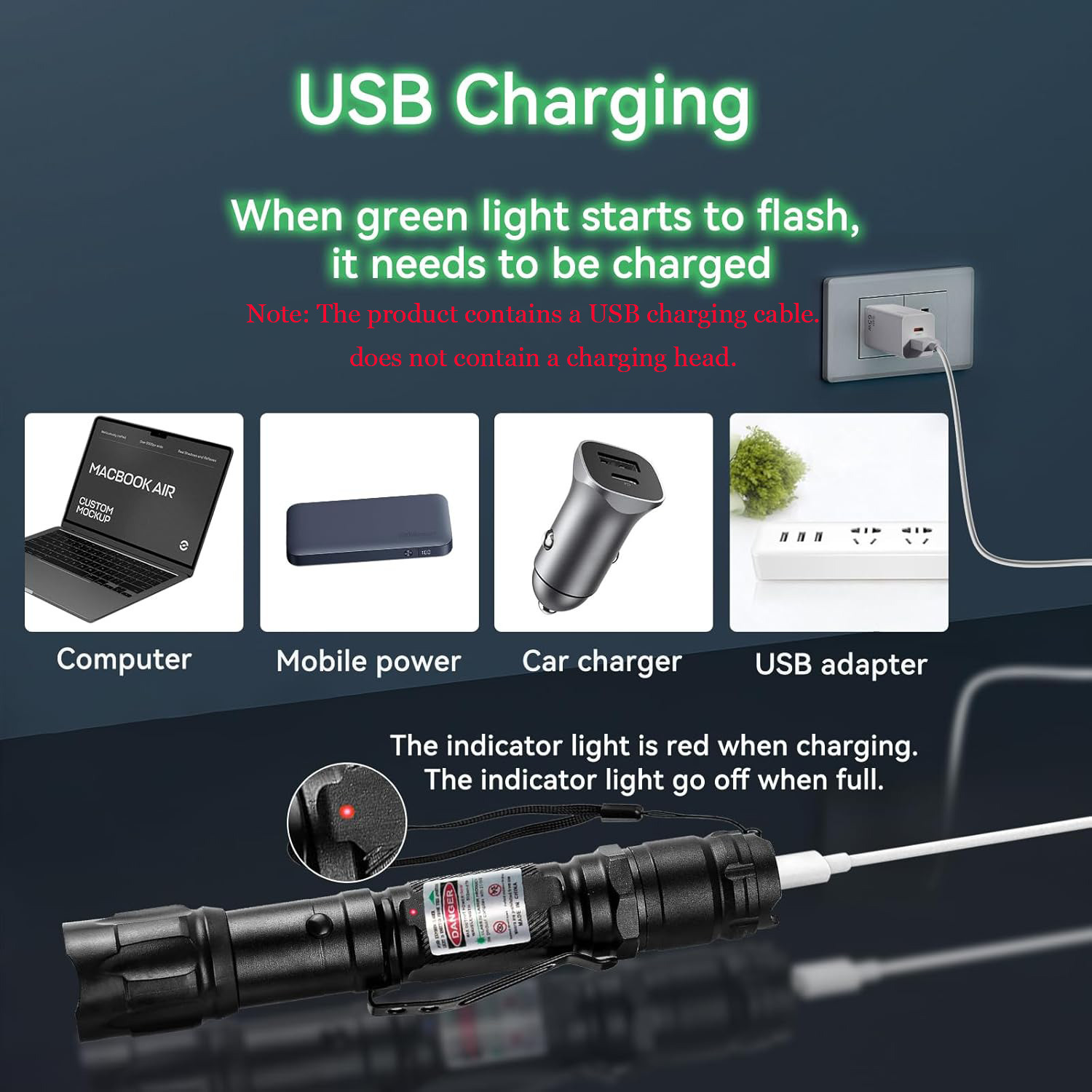 Image of Zorbes Waterproof USB Green Laser Pointer, 8 Patterns, for Stargazing, Hiking, Teaching (532 nm, Green)