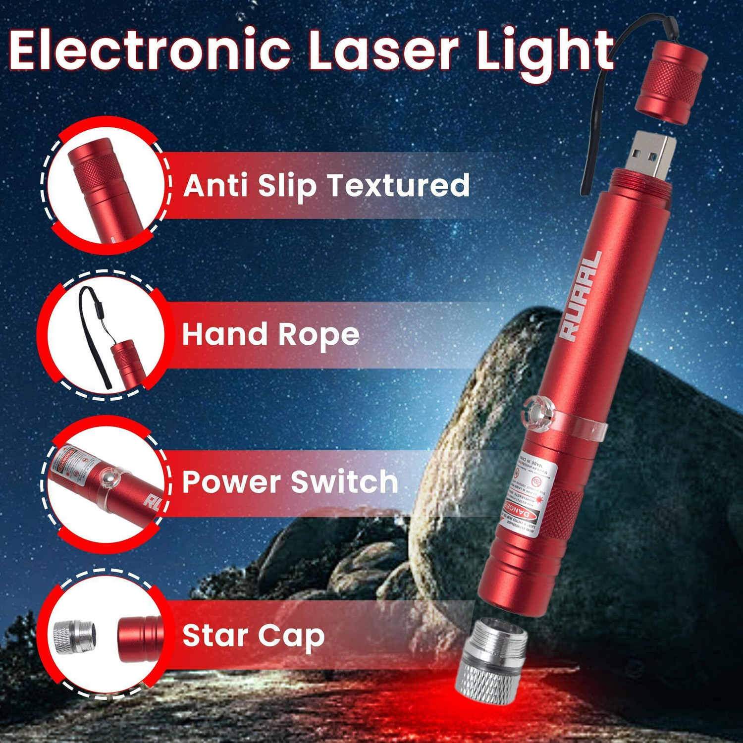 Image of RUAAL Laser Pointer High Power| USB Rechargeable Laser Light Pen pointer