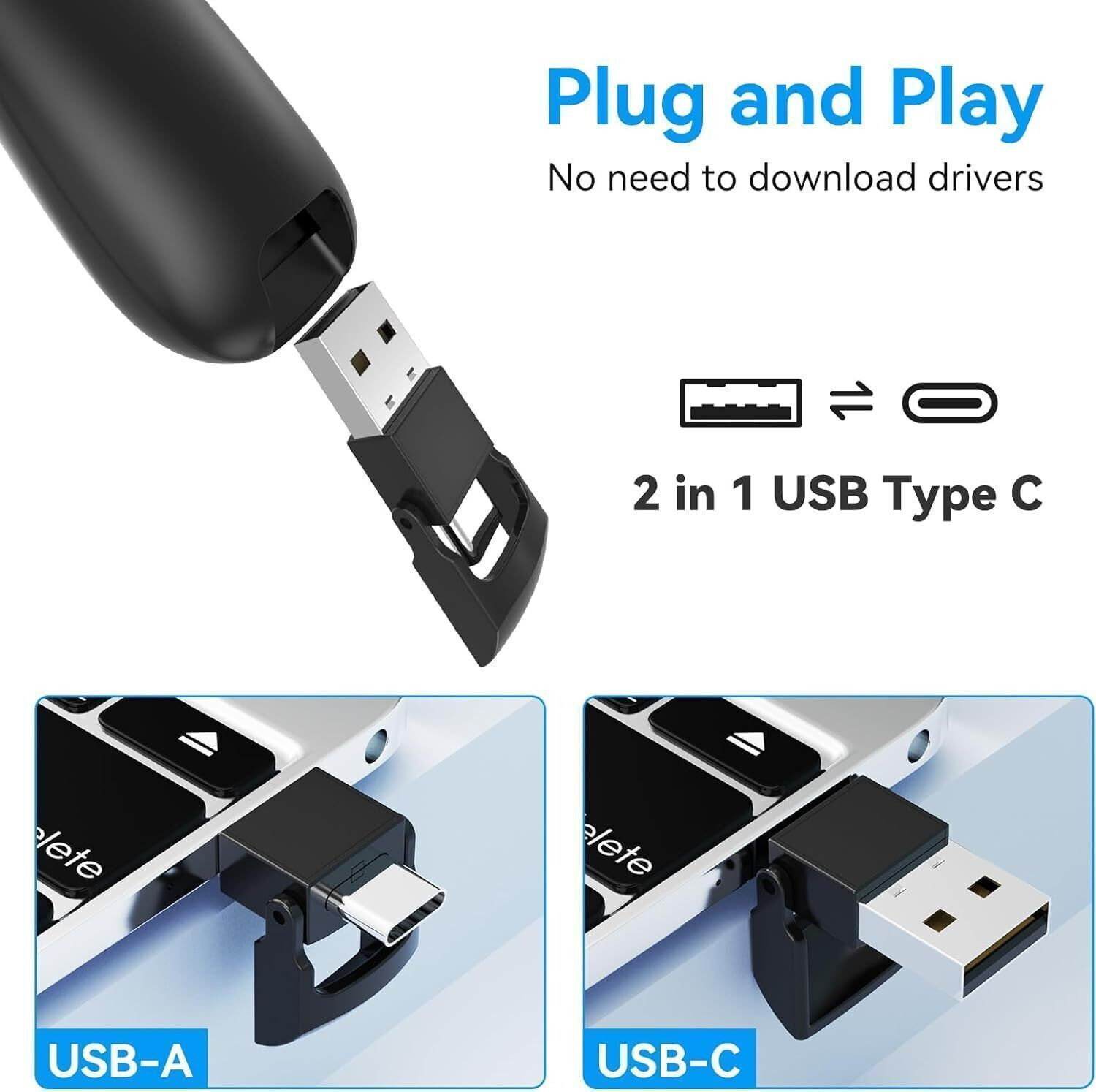Image of Jihaan Wireless Presentation Clicker PowerPoint Presenter Remote : USB Type C Clicker