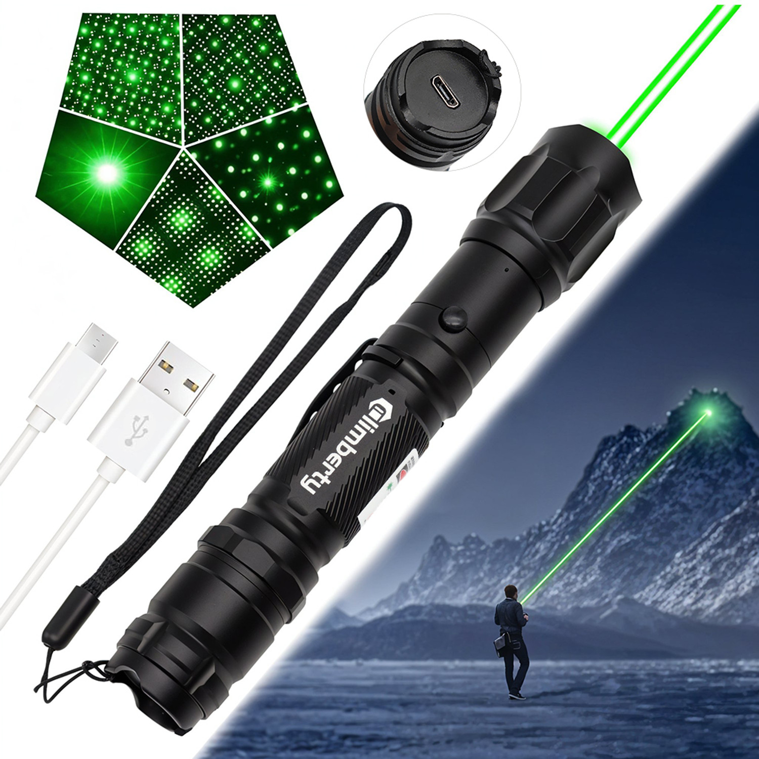 Image of Zorbes Waterproof USB Green Laser Pointer, 8 Patterns, for Stargazing, Hiking, Teaching (532 nm, Green)
