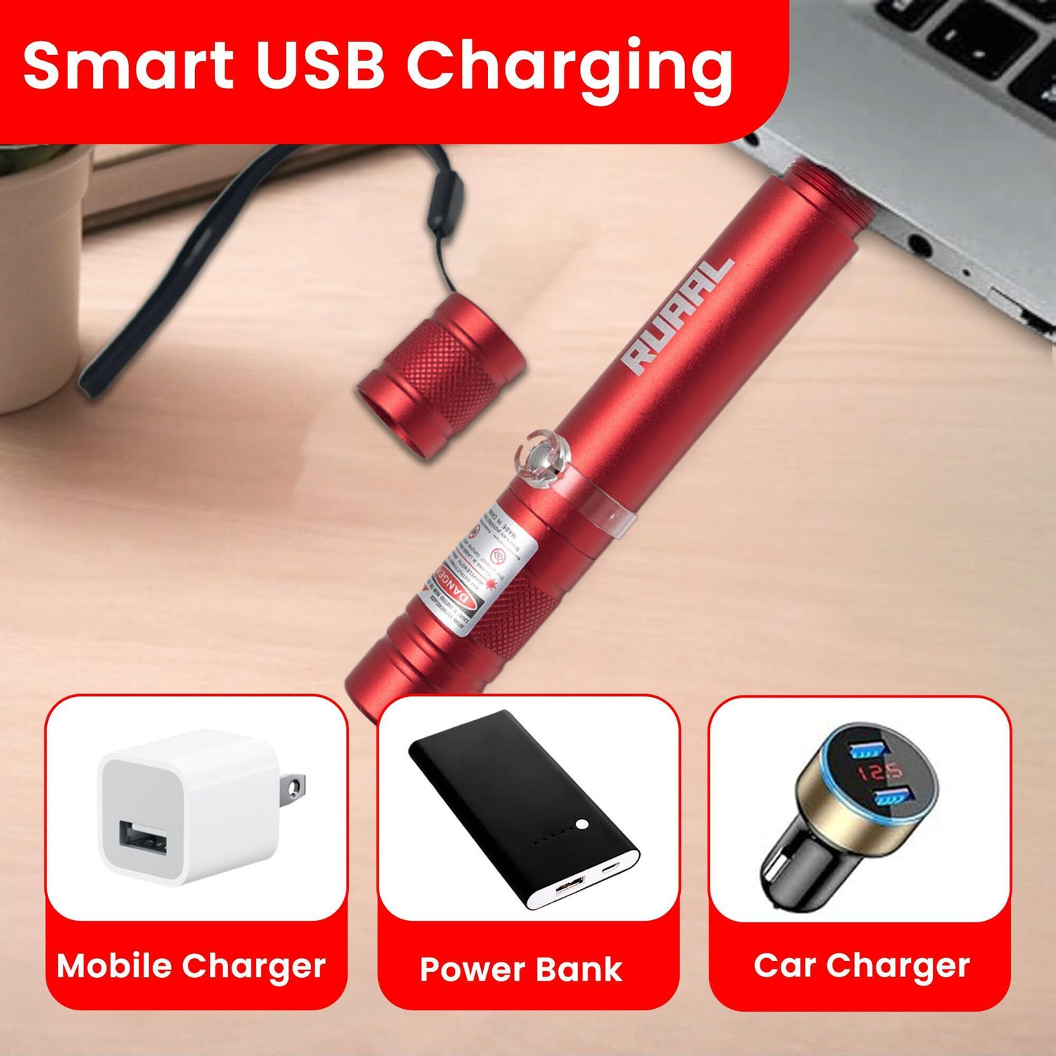 Image of RUAAL Laser Pointer High Power| USB Rechargeable Laser Light Pen pointer