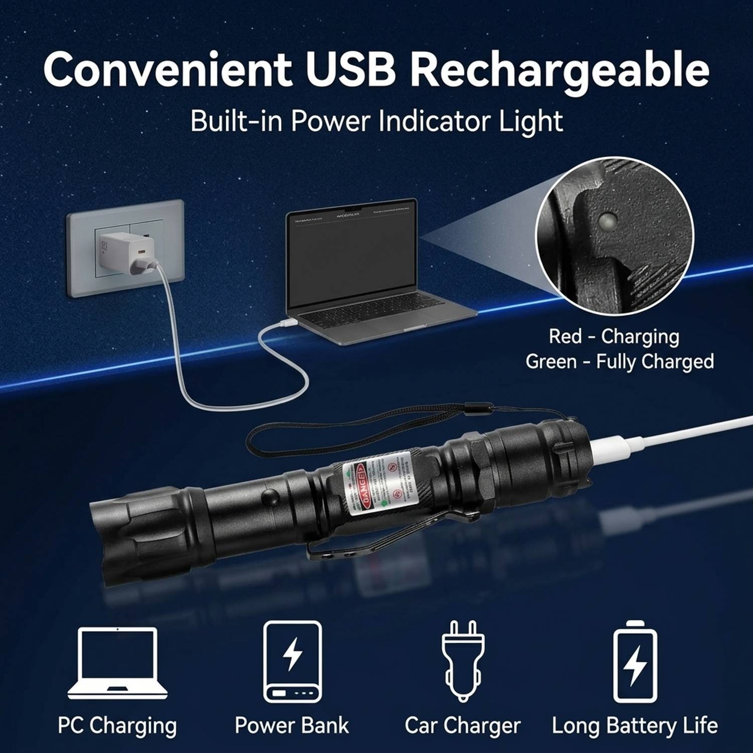 Zomei Green Laser Pointer 8 Mode USB Rechargeable - Image 4