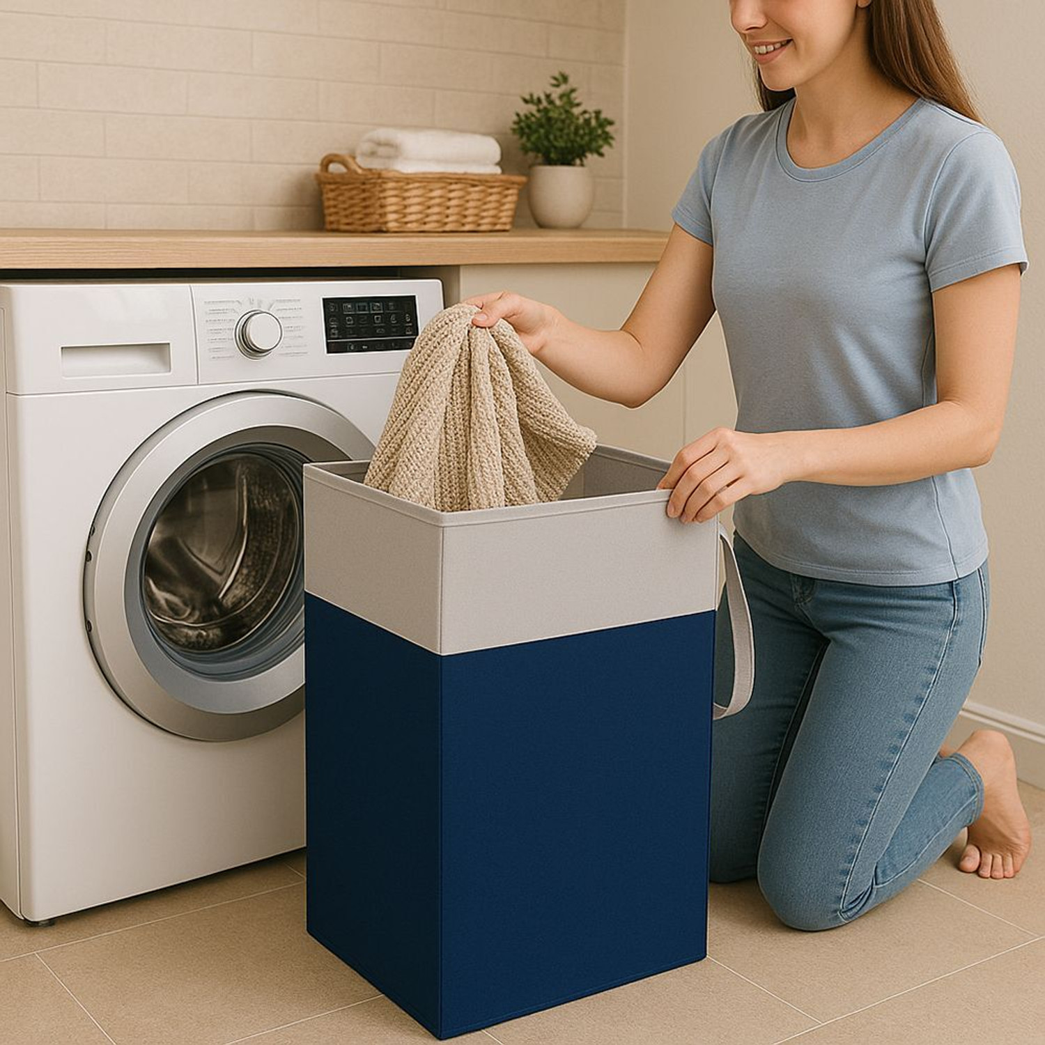 Image of Nubyara 75 L Grey, Blue Laundry Basket