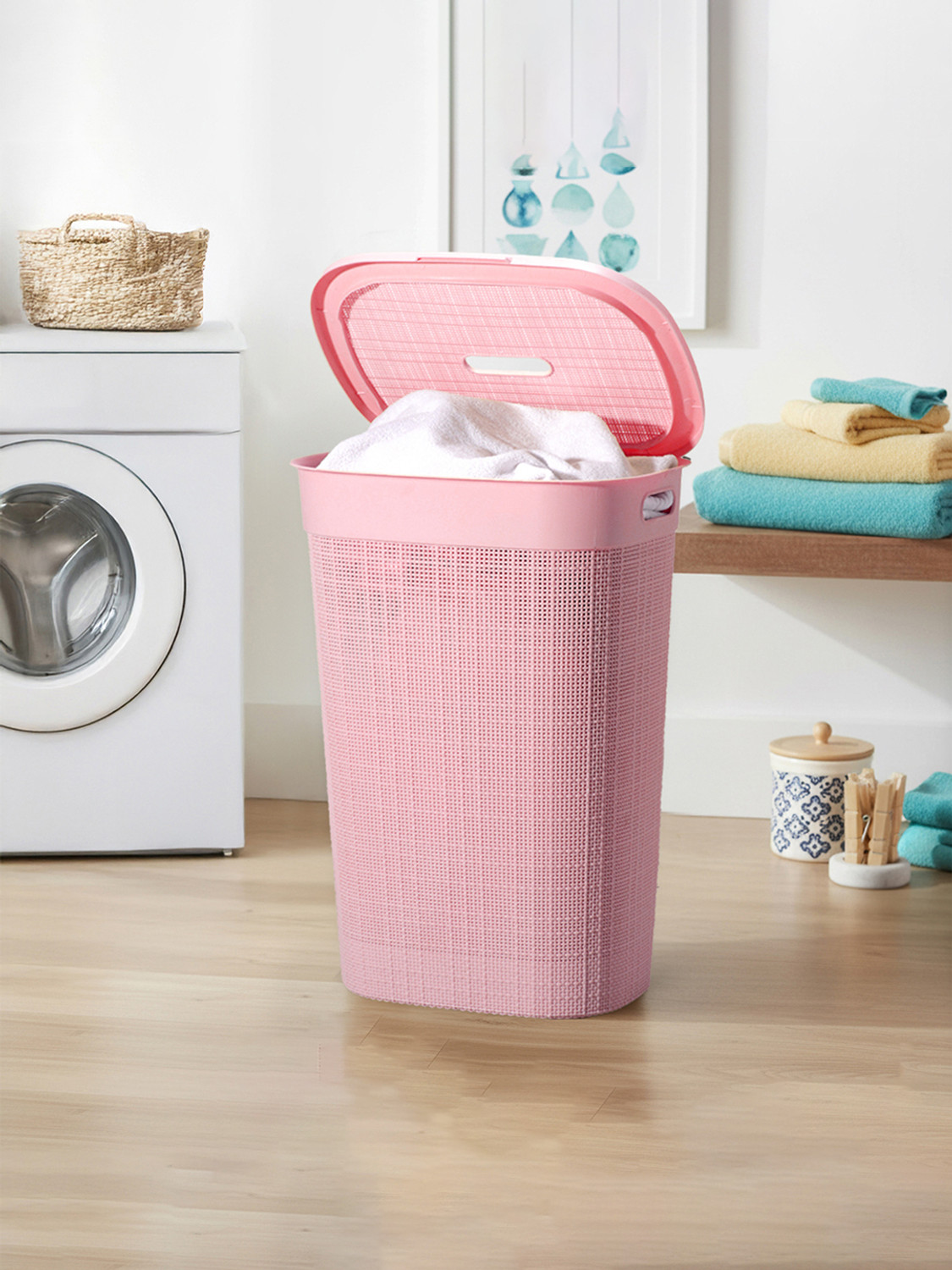 Image of HOMESTIC 55 L Pink Laundry Basket (Plastic)