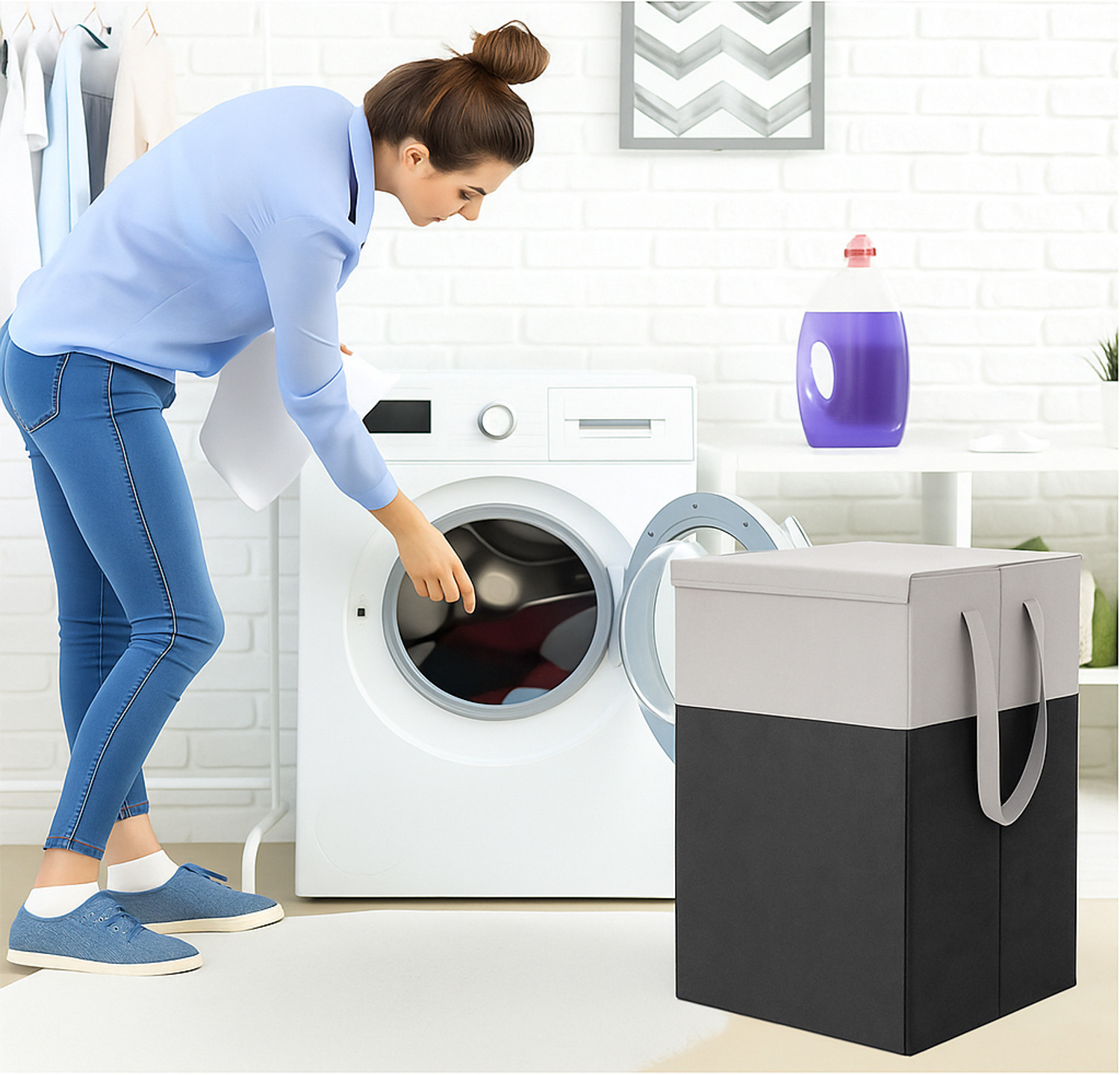 Image of Hoomora 75 L Grey, Black Laundry Basket