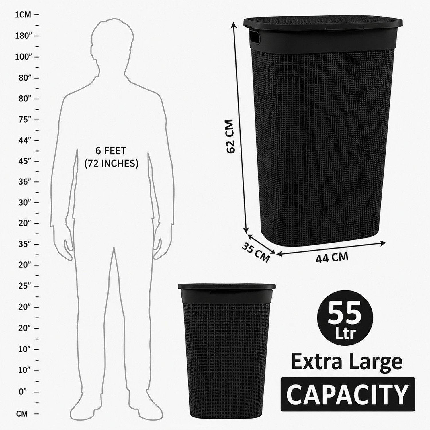 Image of Jefa 55 L Black Laundry Basket