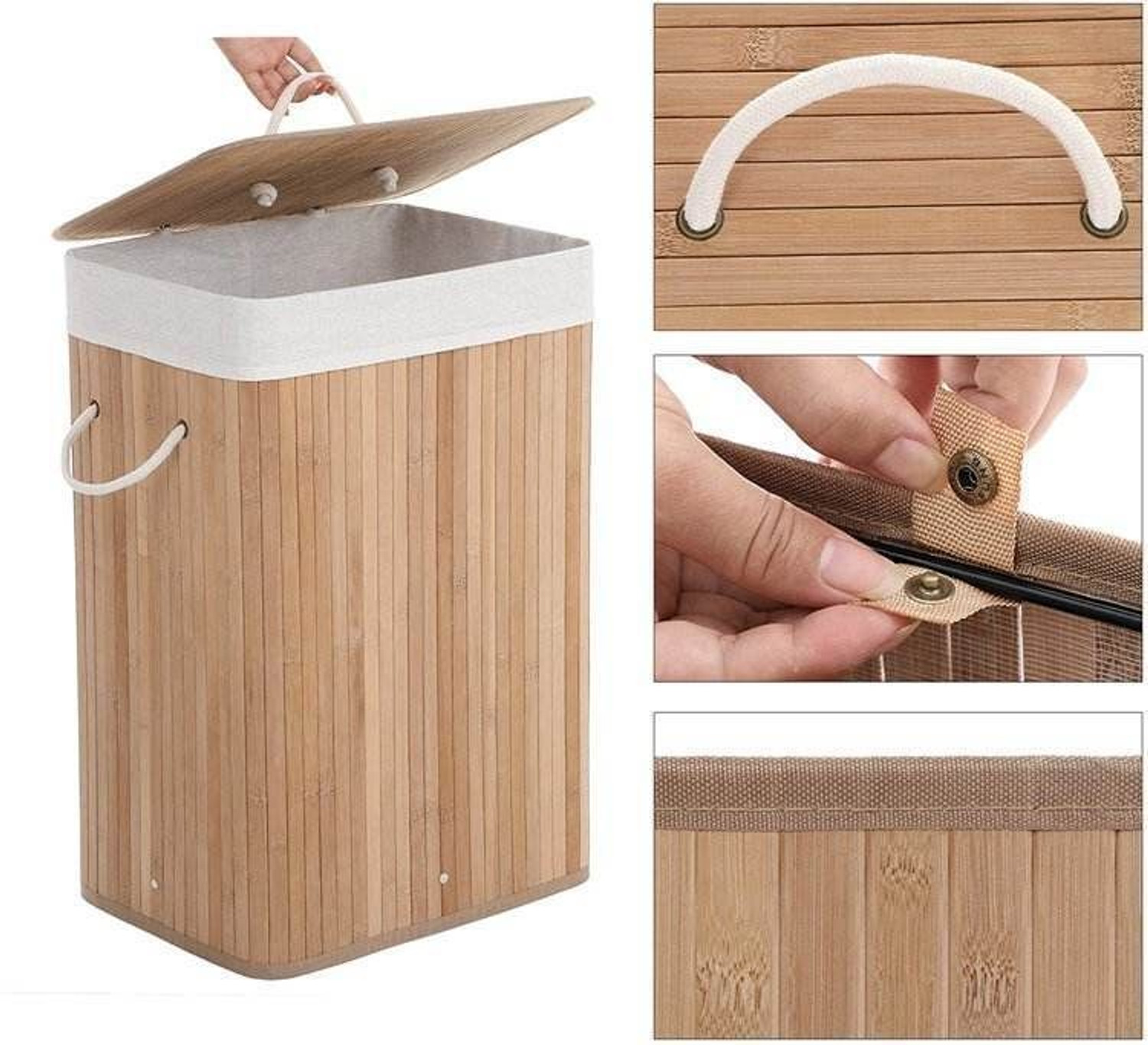 Image of Wengonvila 80 L Beige Laundry Basket (Bamboo)