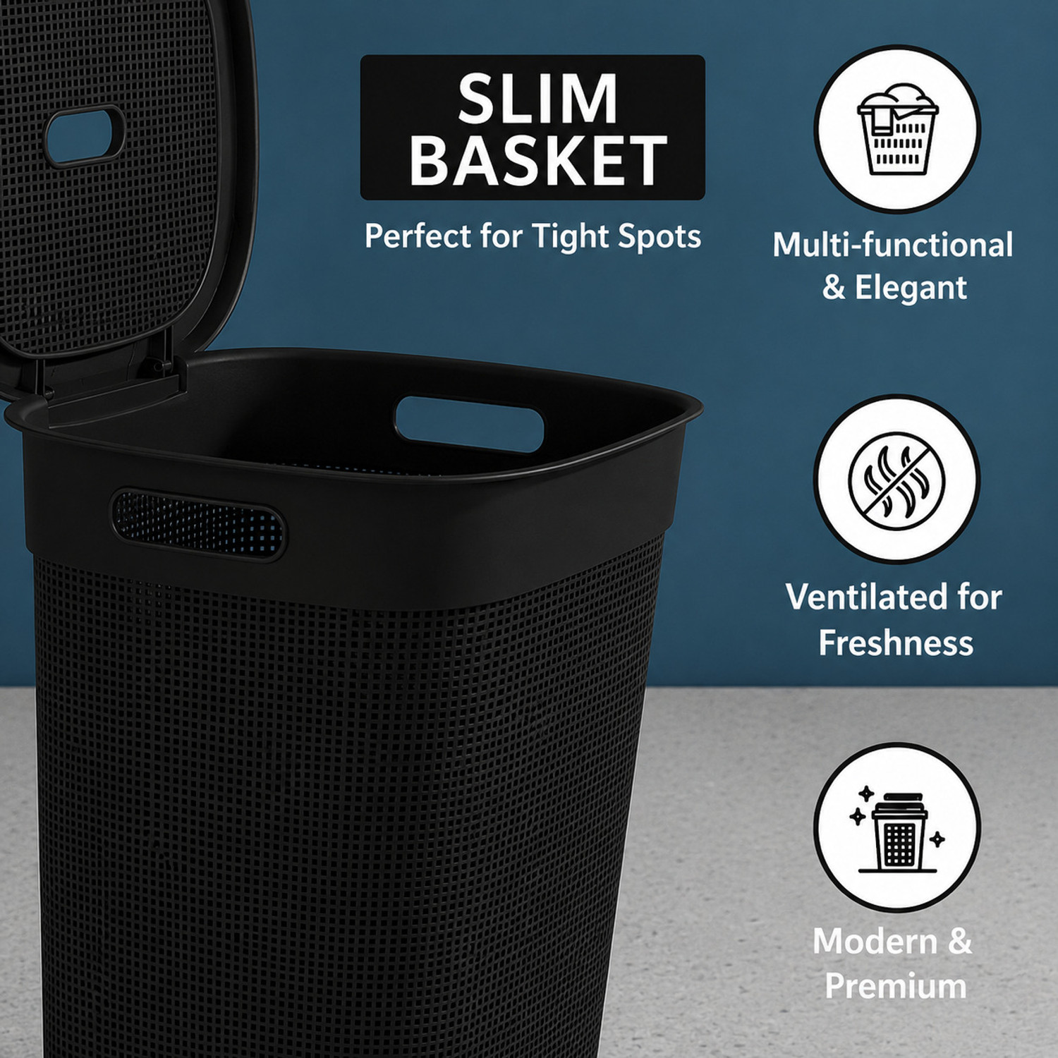 Image of Jefa 55 L Black Laundry Basket