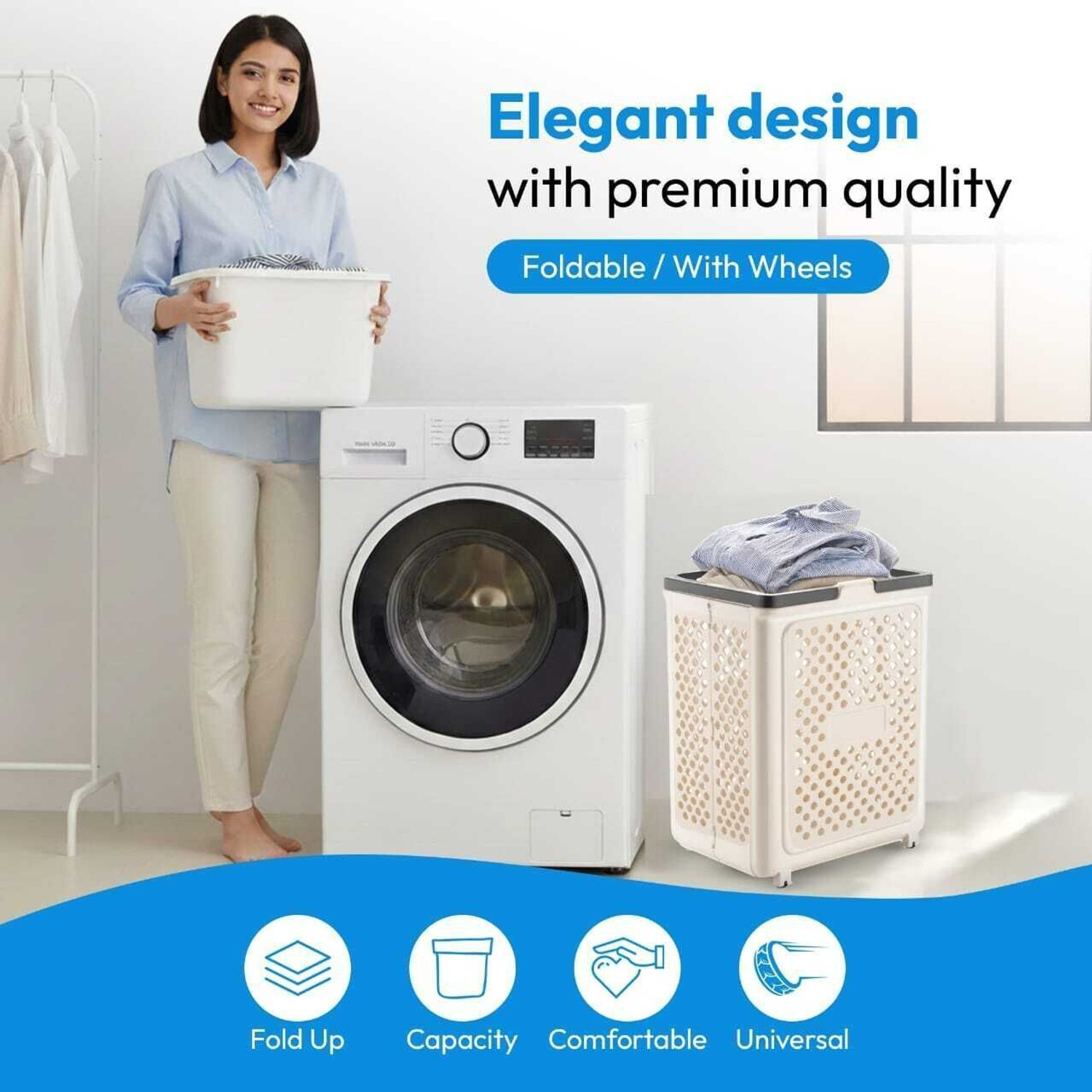 Image of PALAK 40 L White Laundry Basket