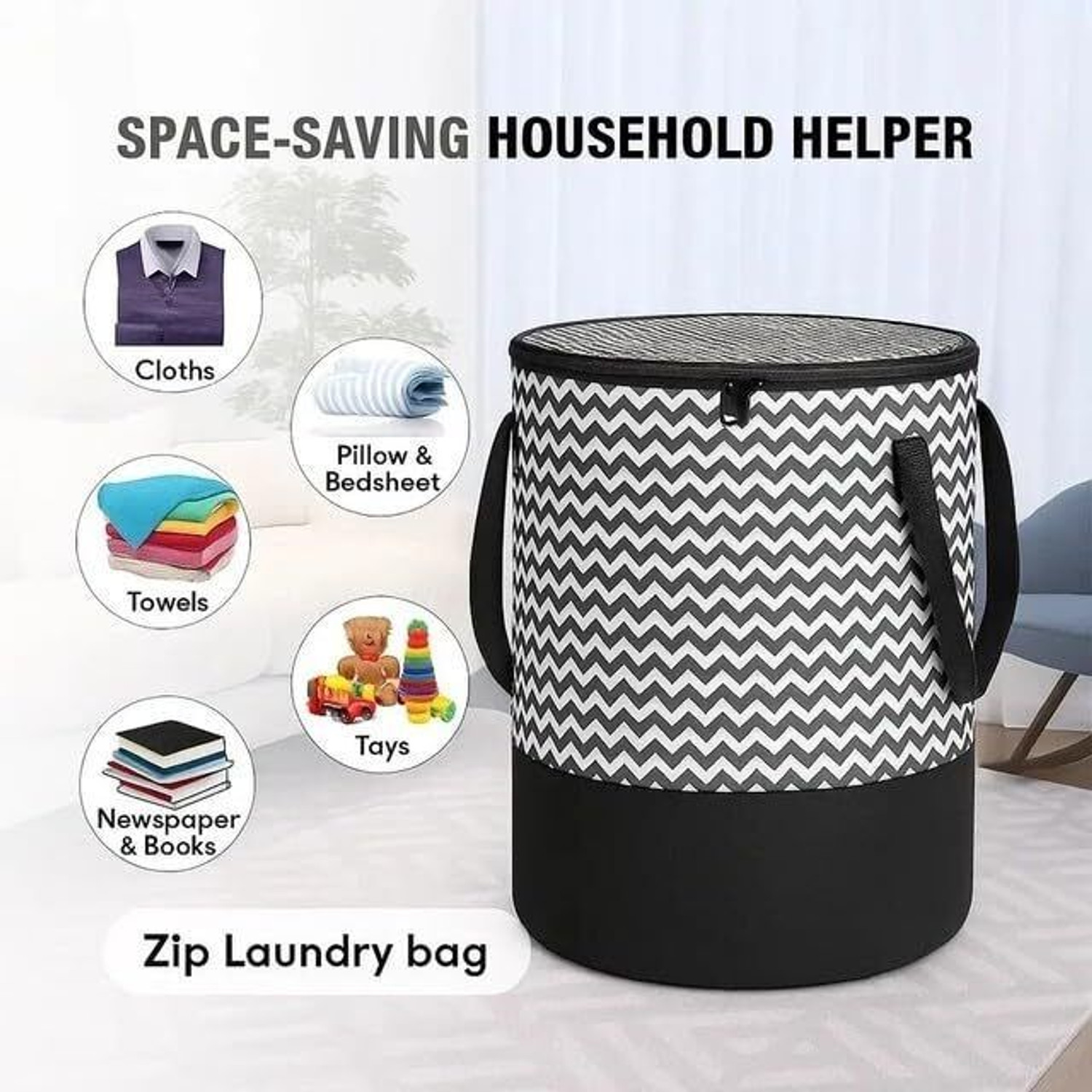 Image of Waji Va 50 L Black Laundry Basket