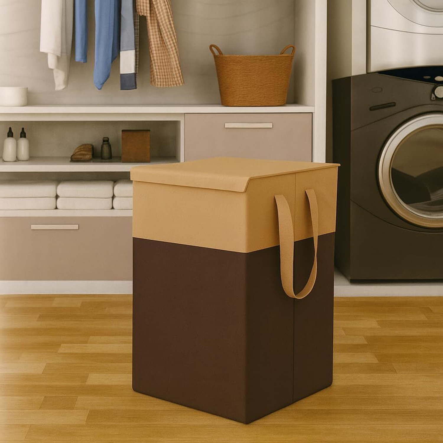 Image of Joshua creations 75 L Beige, Brown Laundry Basket