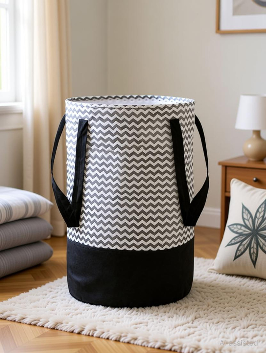 Image of THAILIWALE 45 L Black, White Laundry Basket
