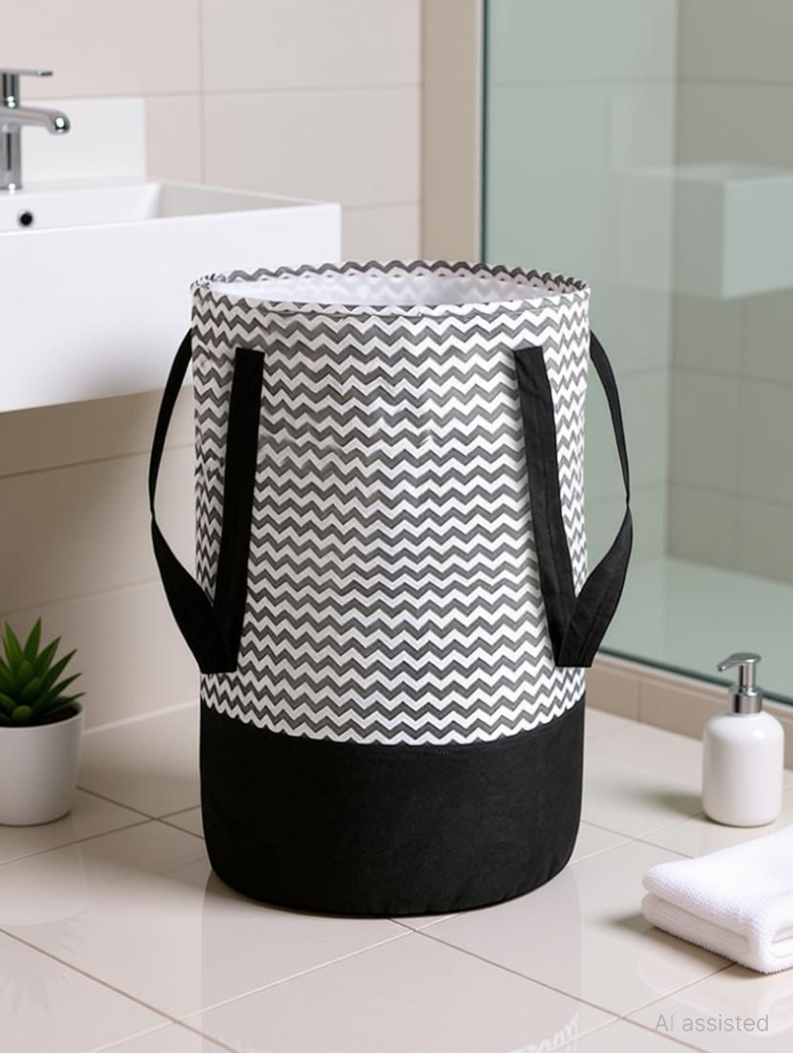 Image of THAILIWALE 45 L Black, White Laundry Basket