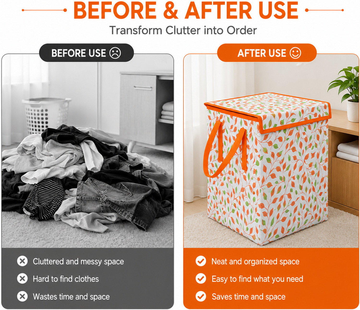 Image of Flipkart SmartBuy 45 L Orange, White Laundry Basket (Non-Woven)