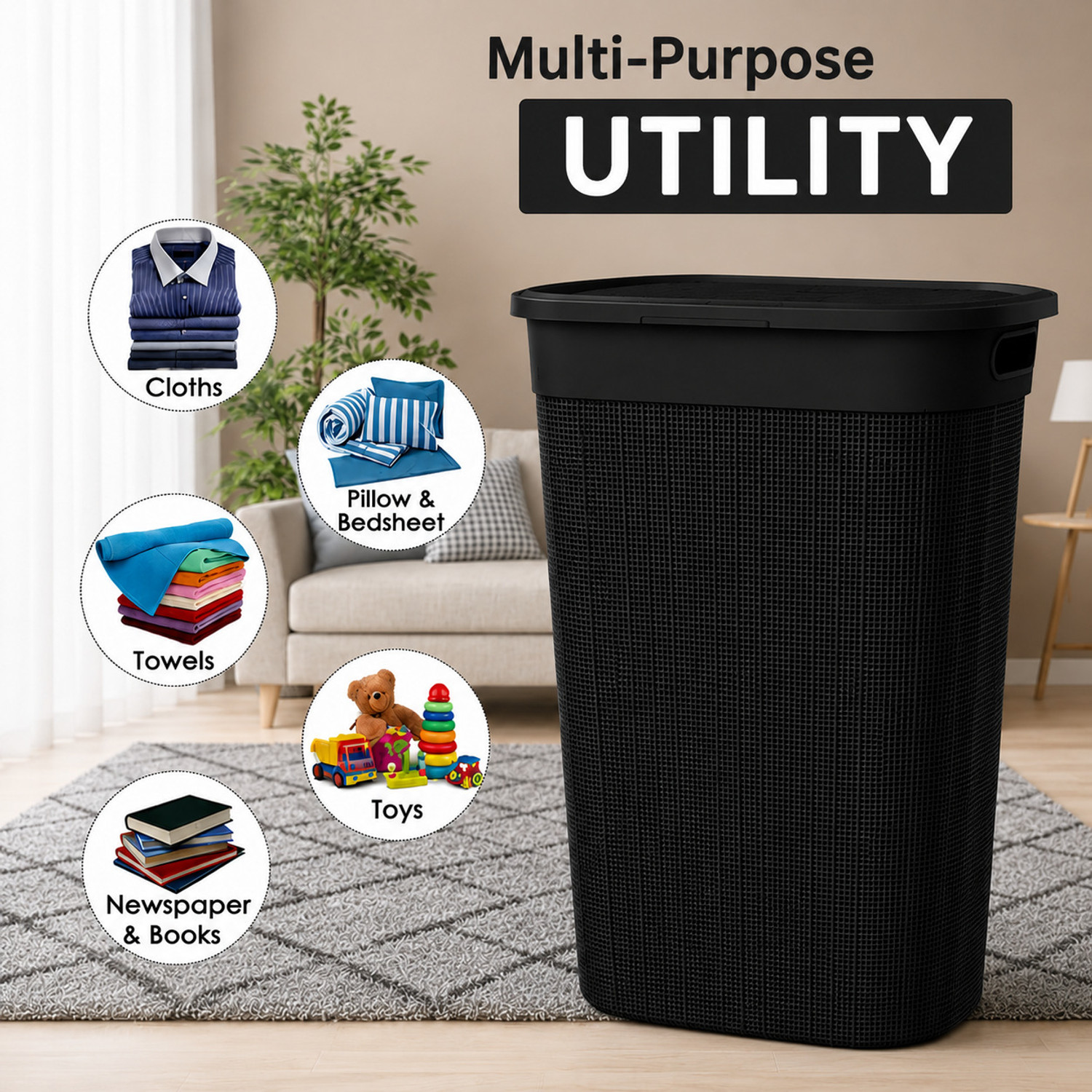 Image of Jefa 55 L Black Laundry Basket