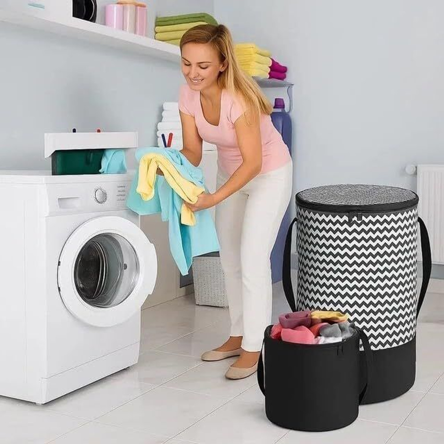 Image of Waji Va 50 L Black Laundry Basket