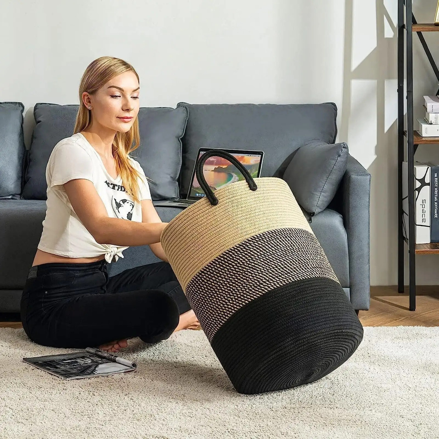 Image of FREEDOO 72 L Black, White Laundry Basket