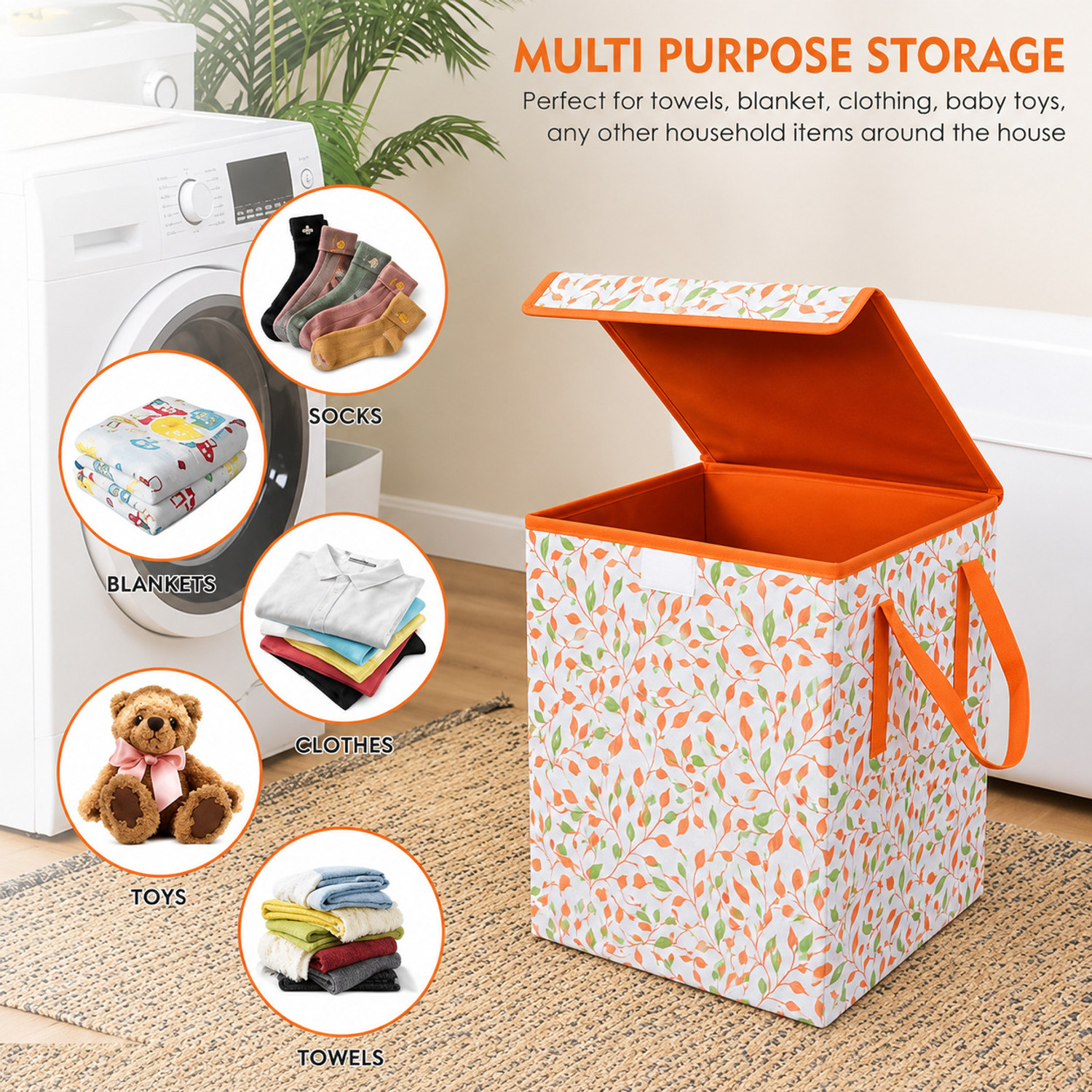 Image of Flipkart SmartBuy 45 L Orange, White Laundry Basket (Non-Woven)