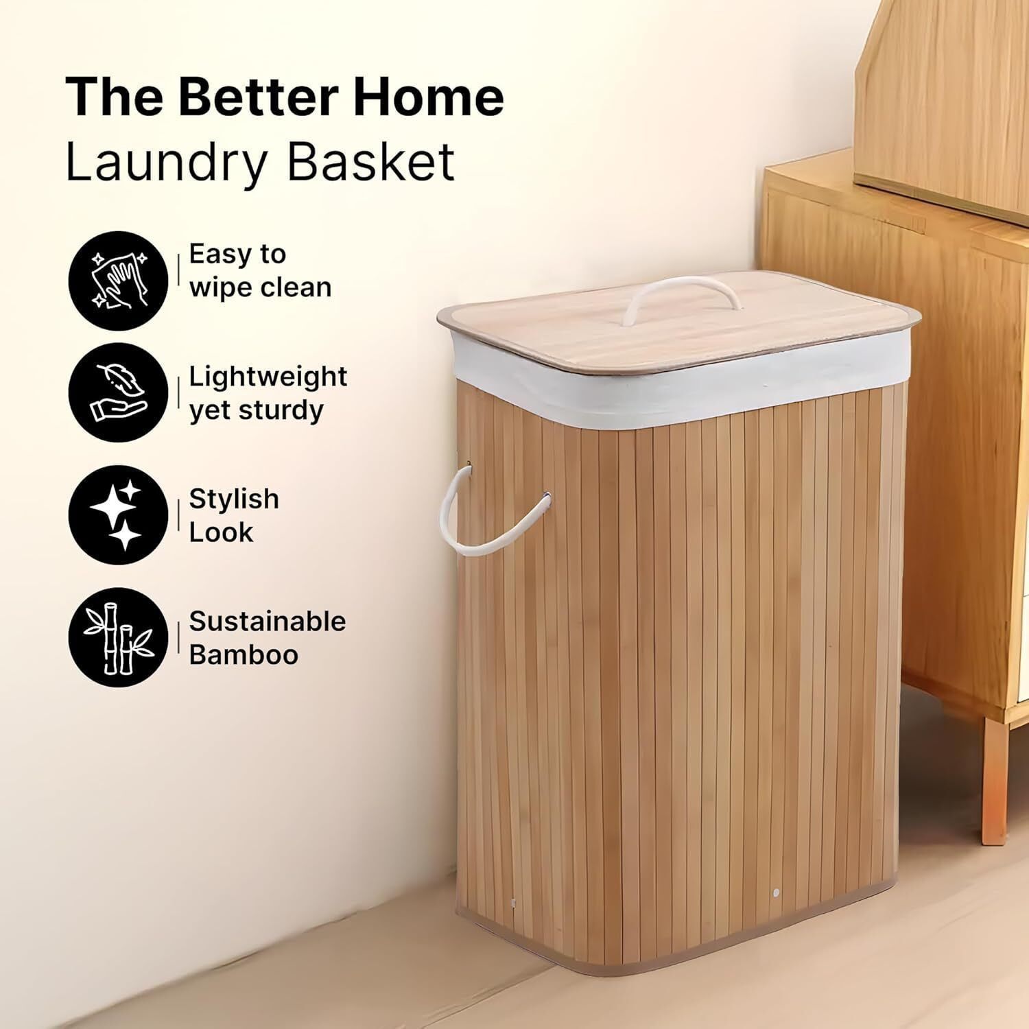Image of Wengonvila 80 L Beige Laundry Basket (Bamboo)