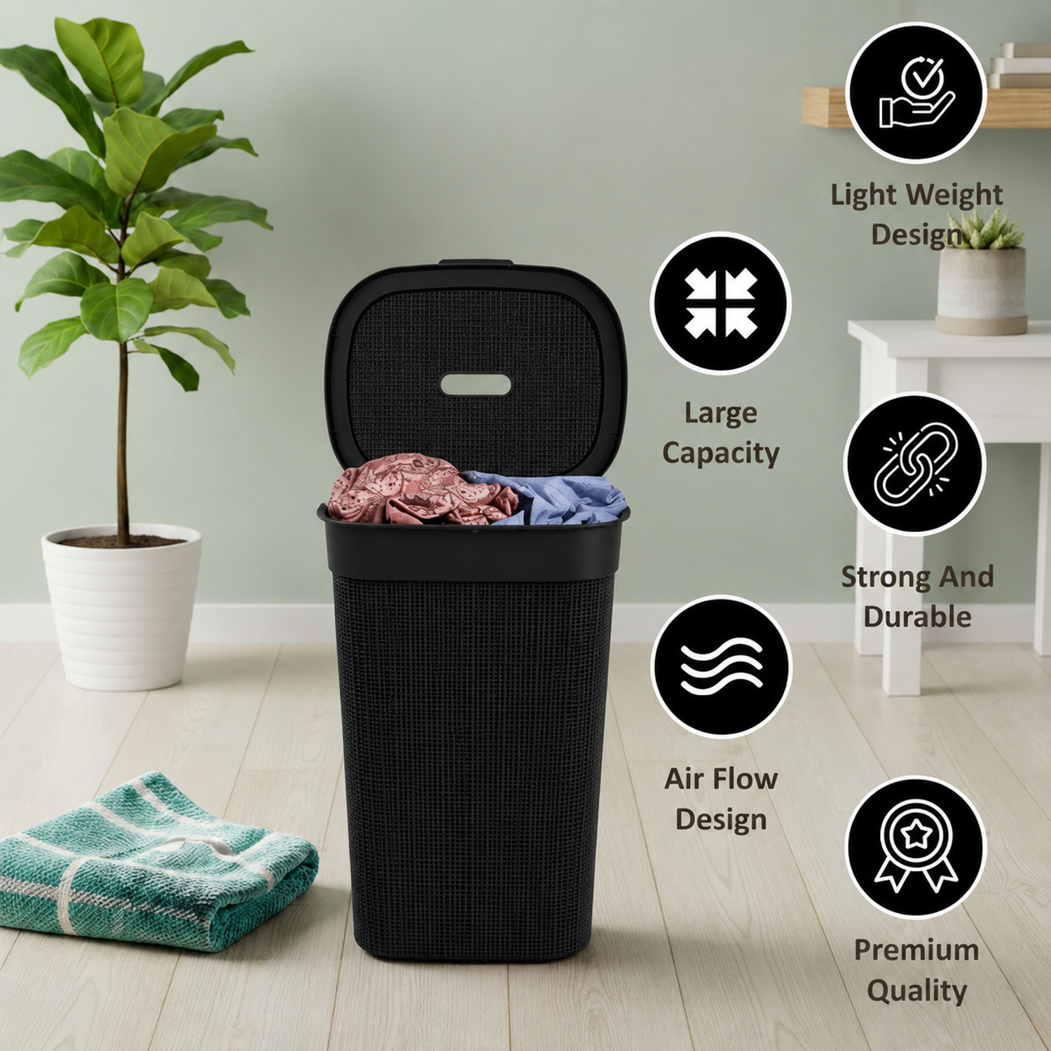 Image of Jefa 55 L Black Laundry Basket