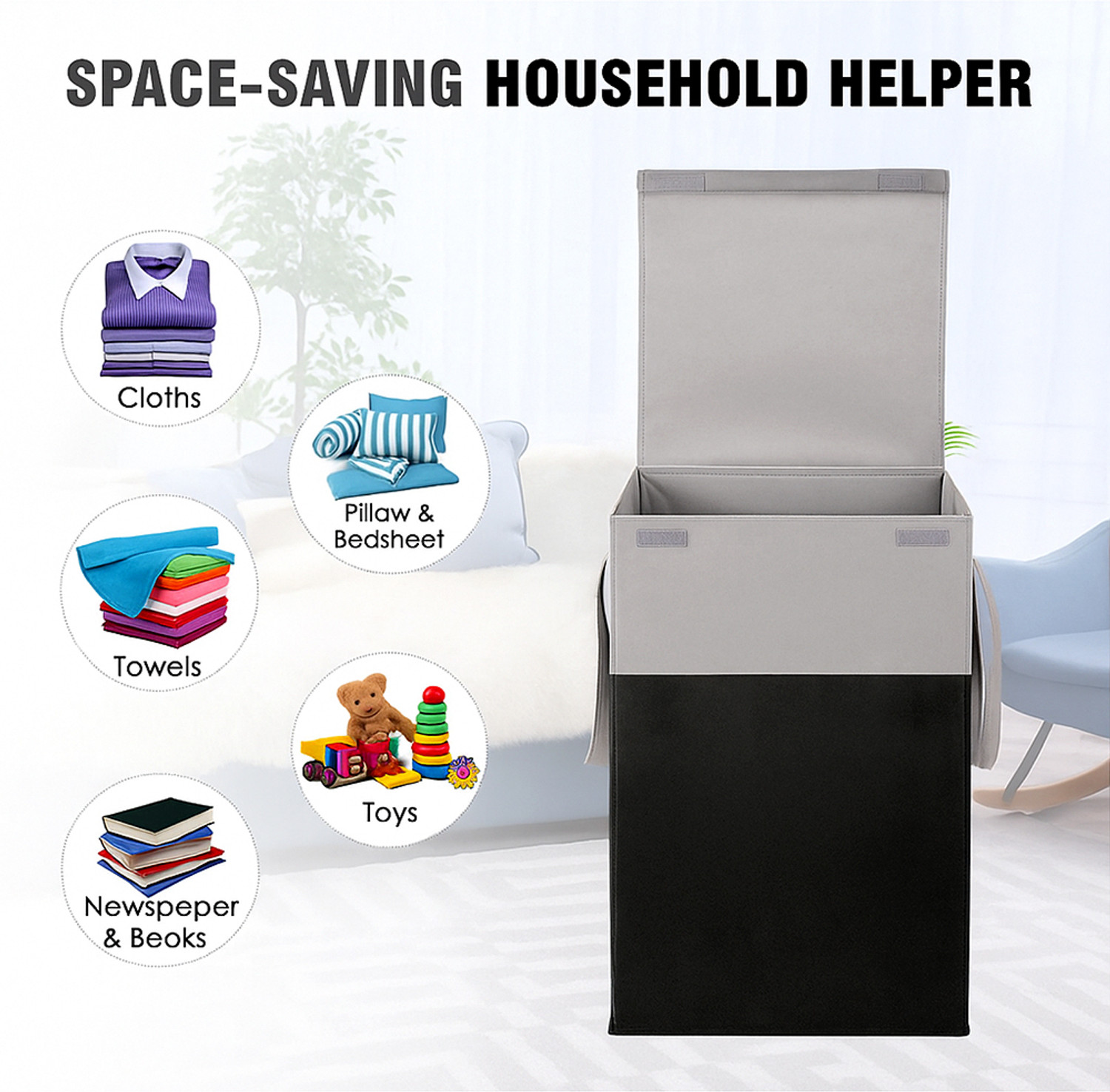Image of Hoomora 75 L Grey, Black Laundry Basket